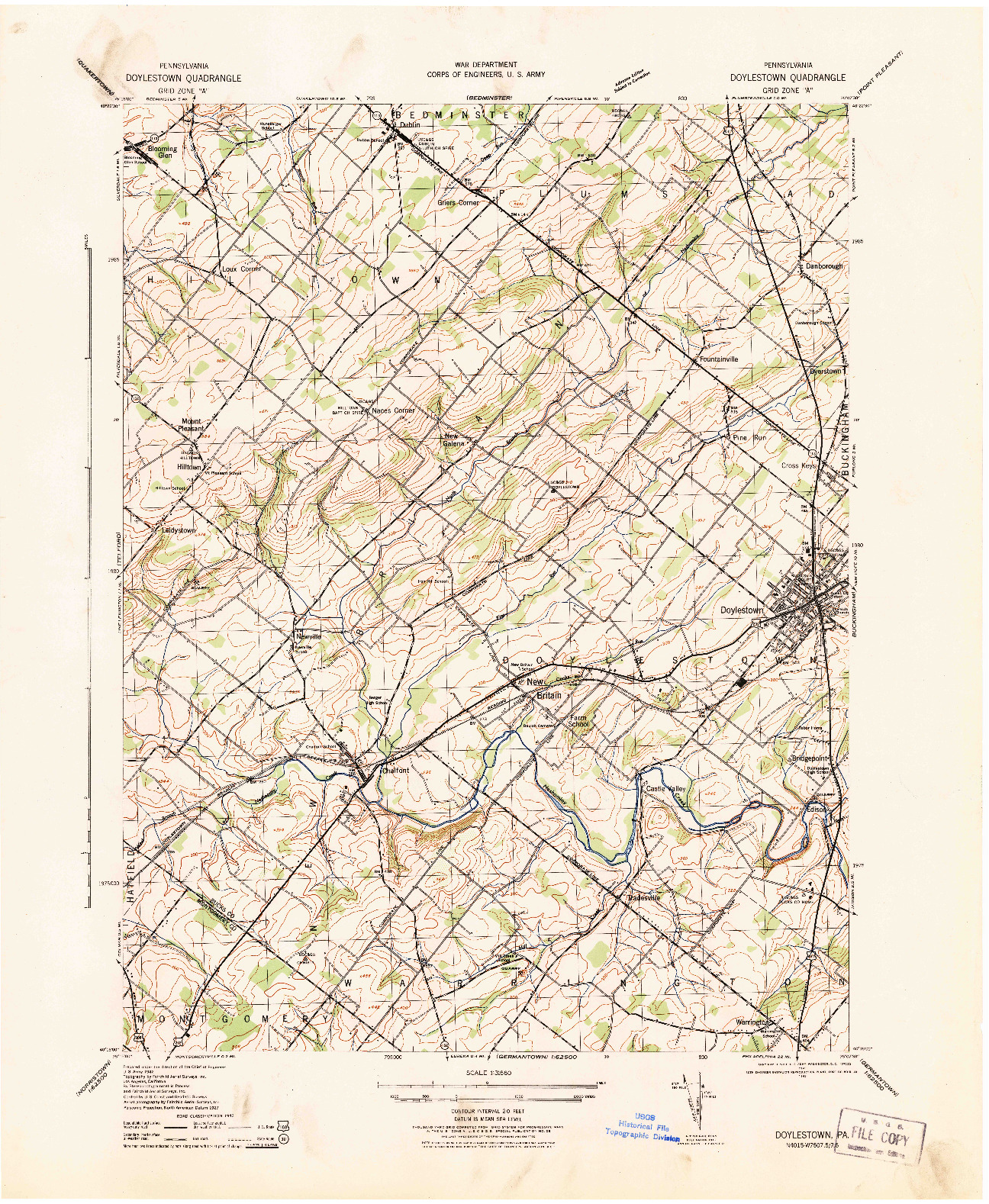 USGS 1:31680-SCALE QUADRANGLE FOR DOYLESTOWN, PA 1943