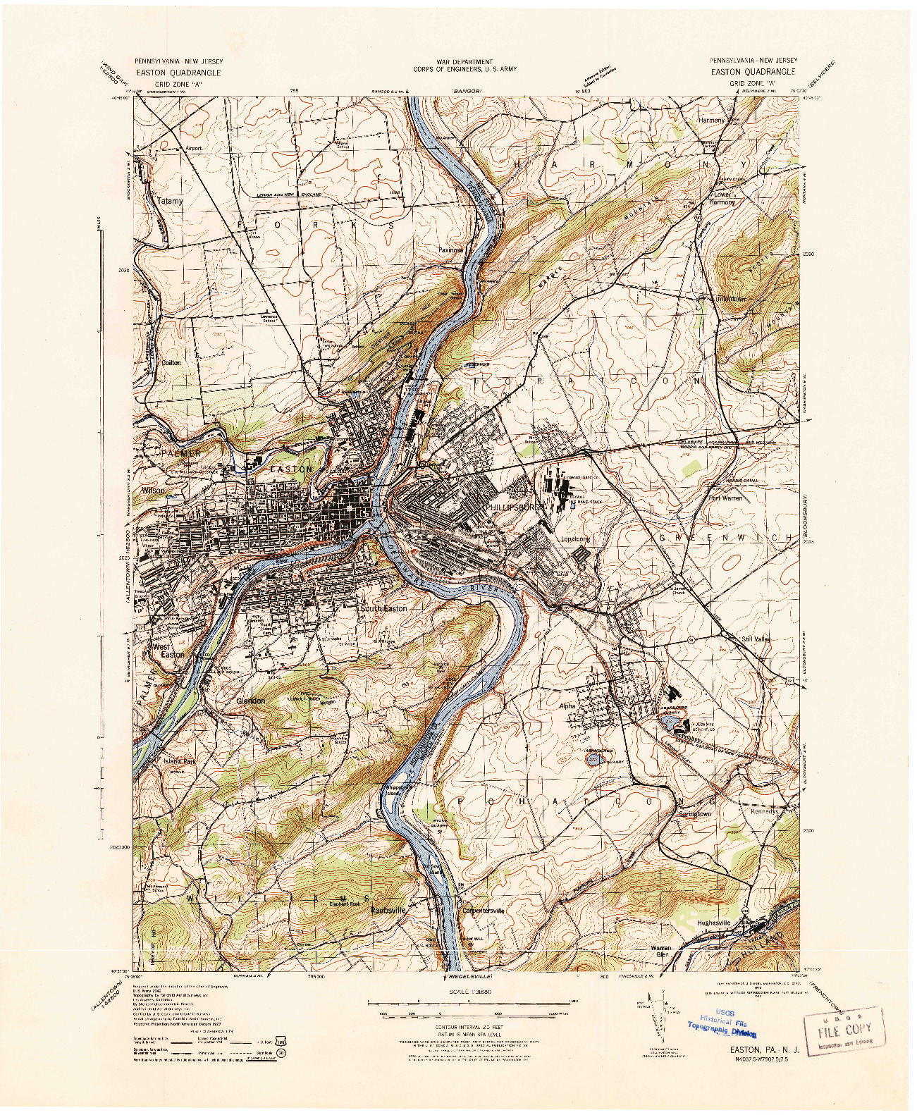 USGS 1:31680-SCALE QUADRANGLE FOR EASTON, PA 1943