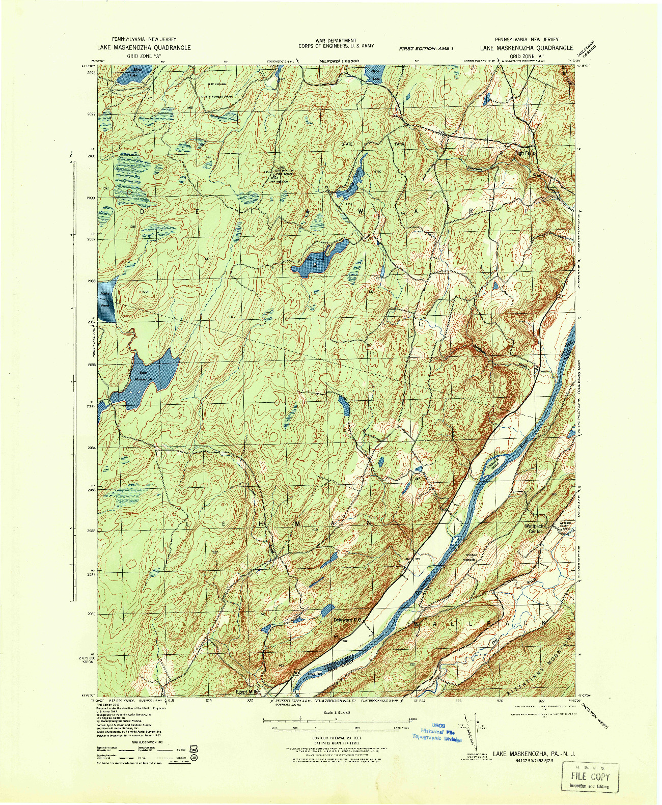 USGS 1:31680-SCALE QUADRANGLE FOR LAKE MASKENOZHA, PA 1943