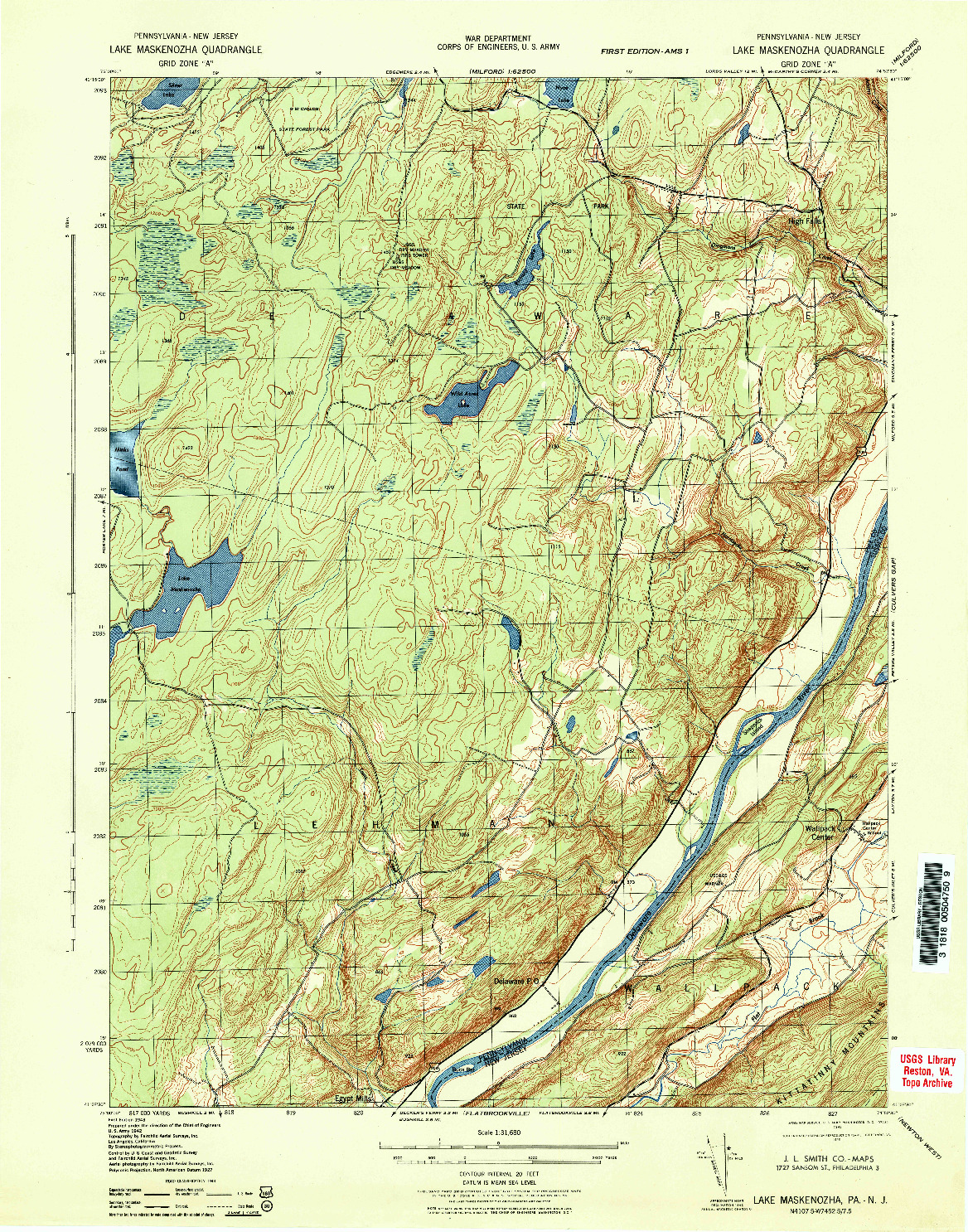 USGS 1:31680-SCALE QUADRANGLE FOR LAKE MASKENOZHA, PA 1943