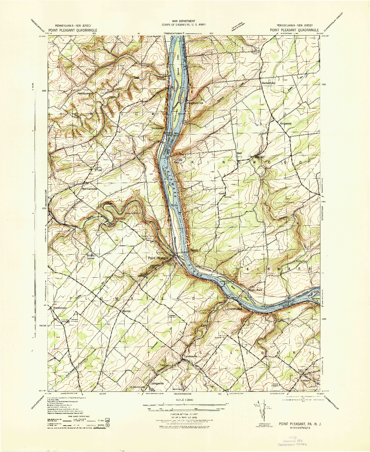 USGS 1:31680-SCALE QUADRANGLE FOR POINT PLEASANT, PA 1943