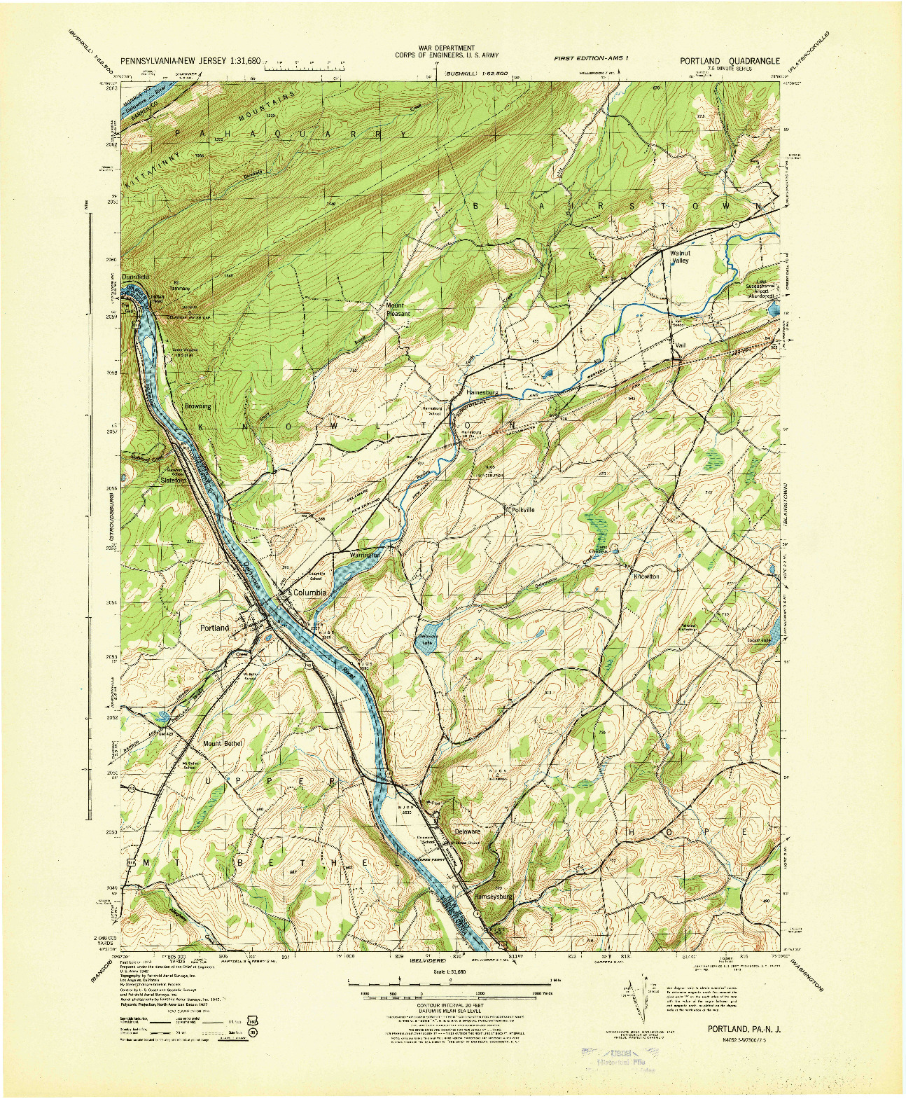 USGS 1:31680-SCALE QUADRANGLE FOR PORTLAND, PA 1943