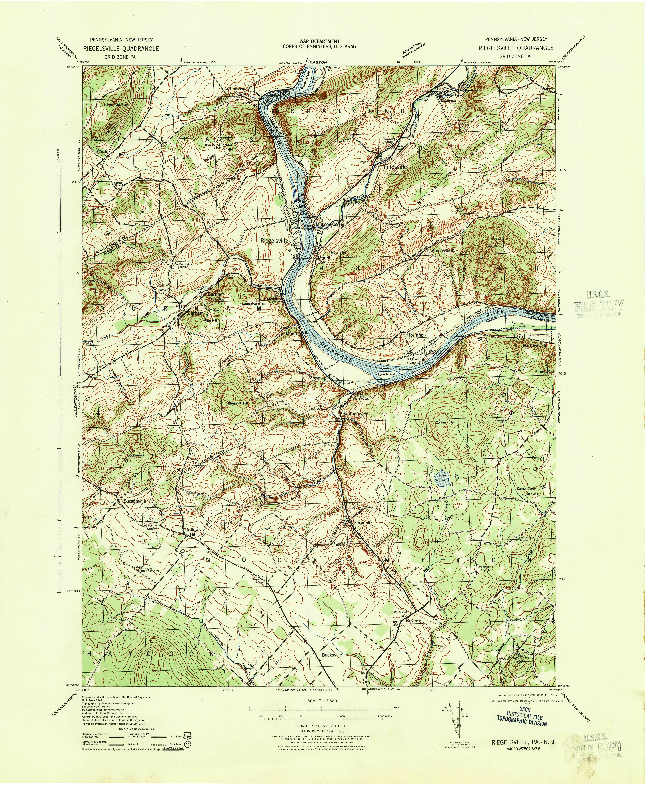 USGS 1:31680-SCALE QUADRANGLE FOR RIEGELSVILLE, PA 1943
