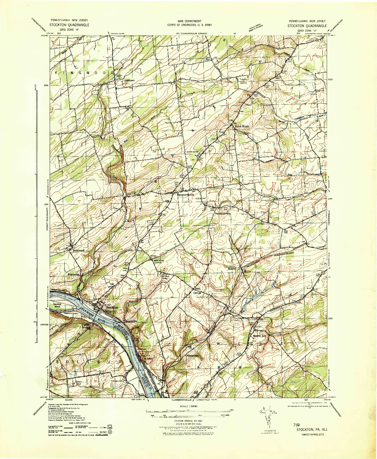 USGS 1:31680-SCALE QUADRANGLE FOR STOCKTON, PA 1943