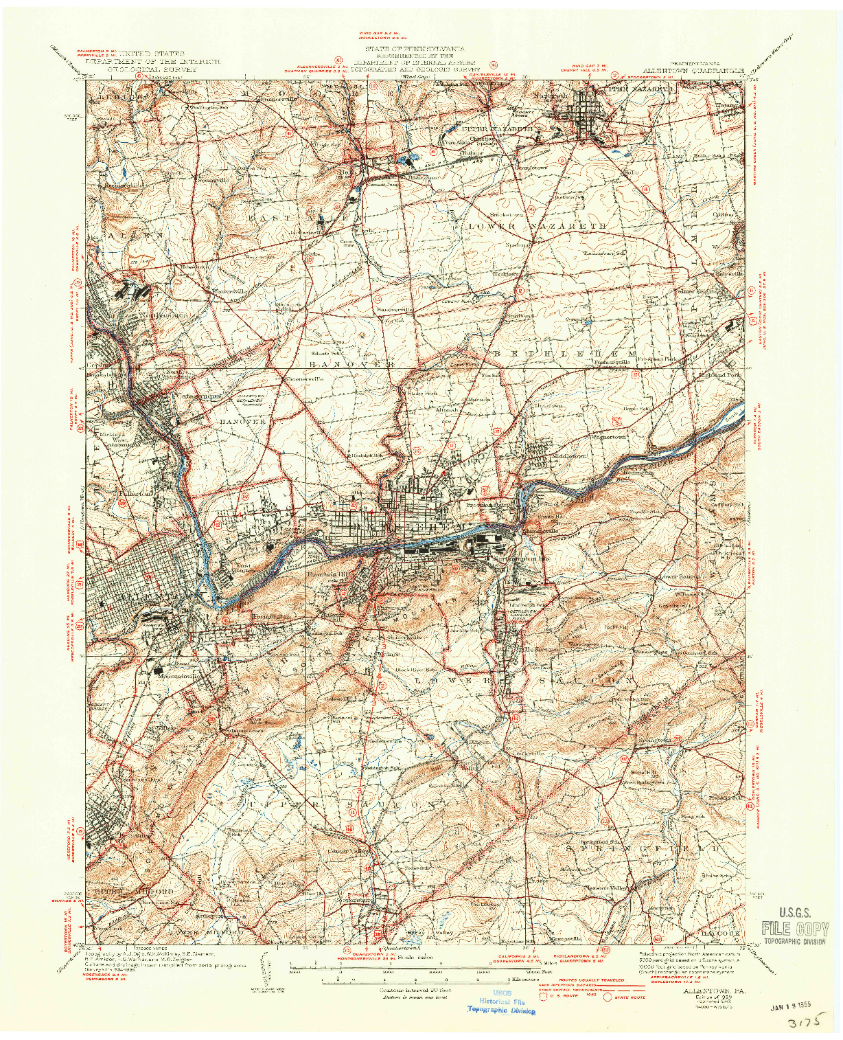 USGS 1:62500-SCALE QUADRANGLE FOR ALLENTOWN, PA 1939