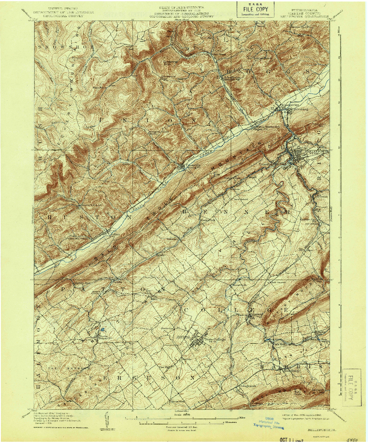 USGS 1:62500-SCALE QUADRANGLE FOR BELLEFONTE, PA 1909