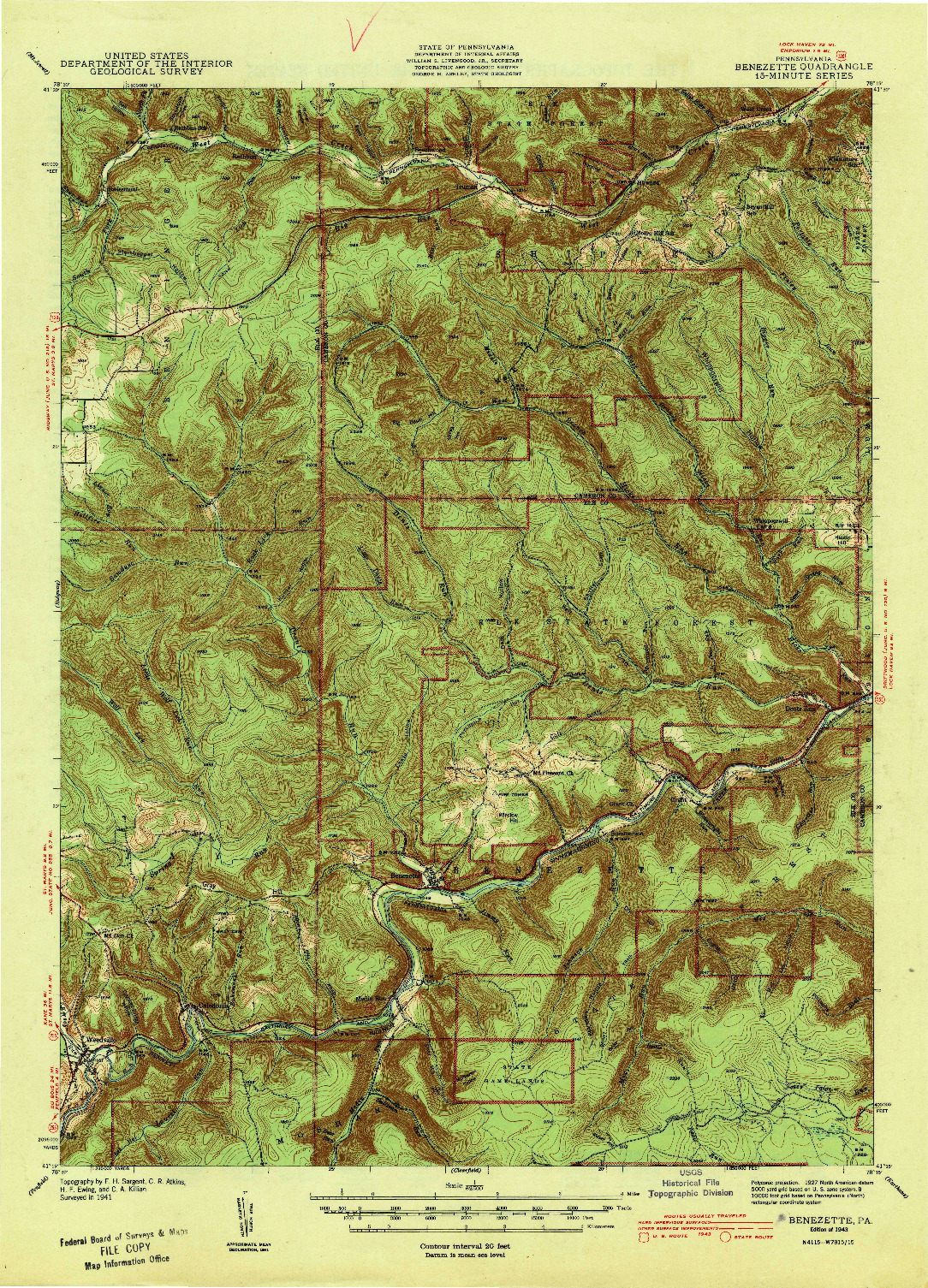 USGS 1:62500-SCALE QUADRANGLE FOR BENEZETTE, PA 1943