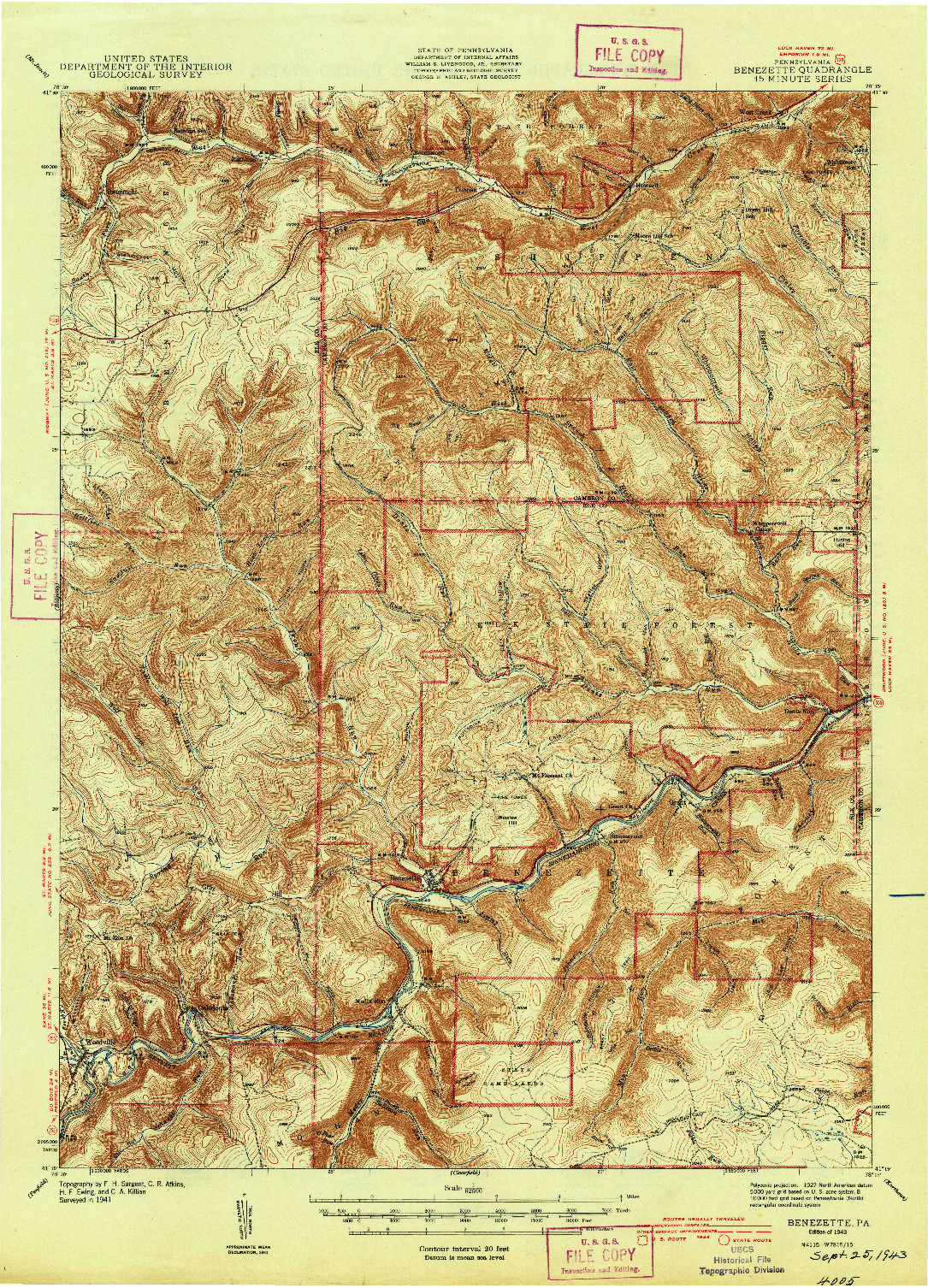 USGS 1:62500-SCALE QUADRANGLE FOR BENEZETTE, PA 1943