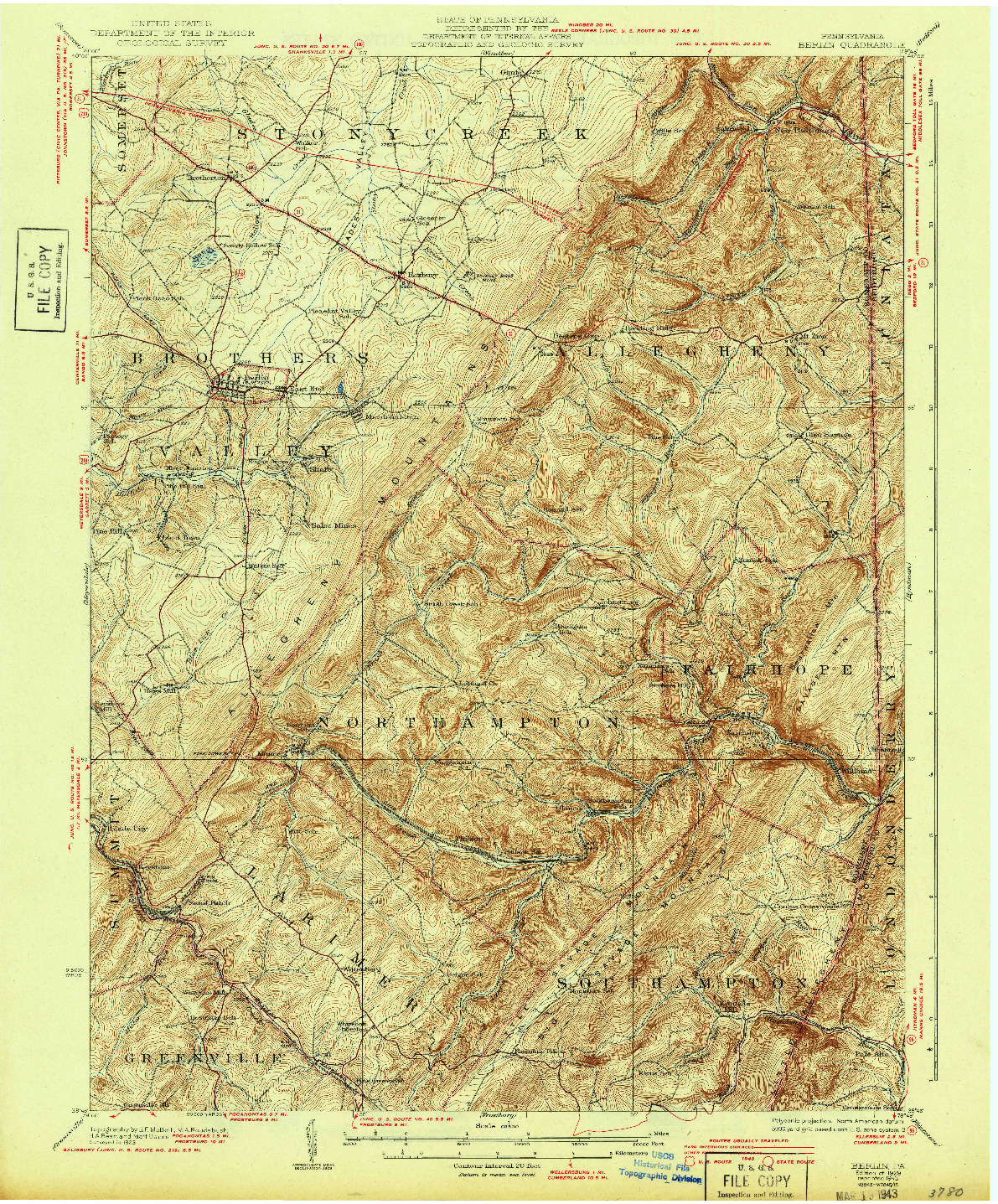 USGS 1:62500-SCALE QUADRANGLE FOR BERLIN, PA 1929