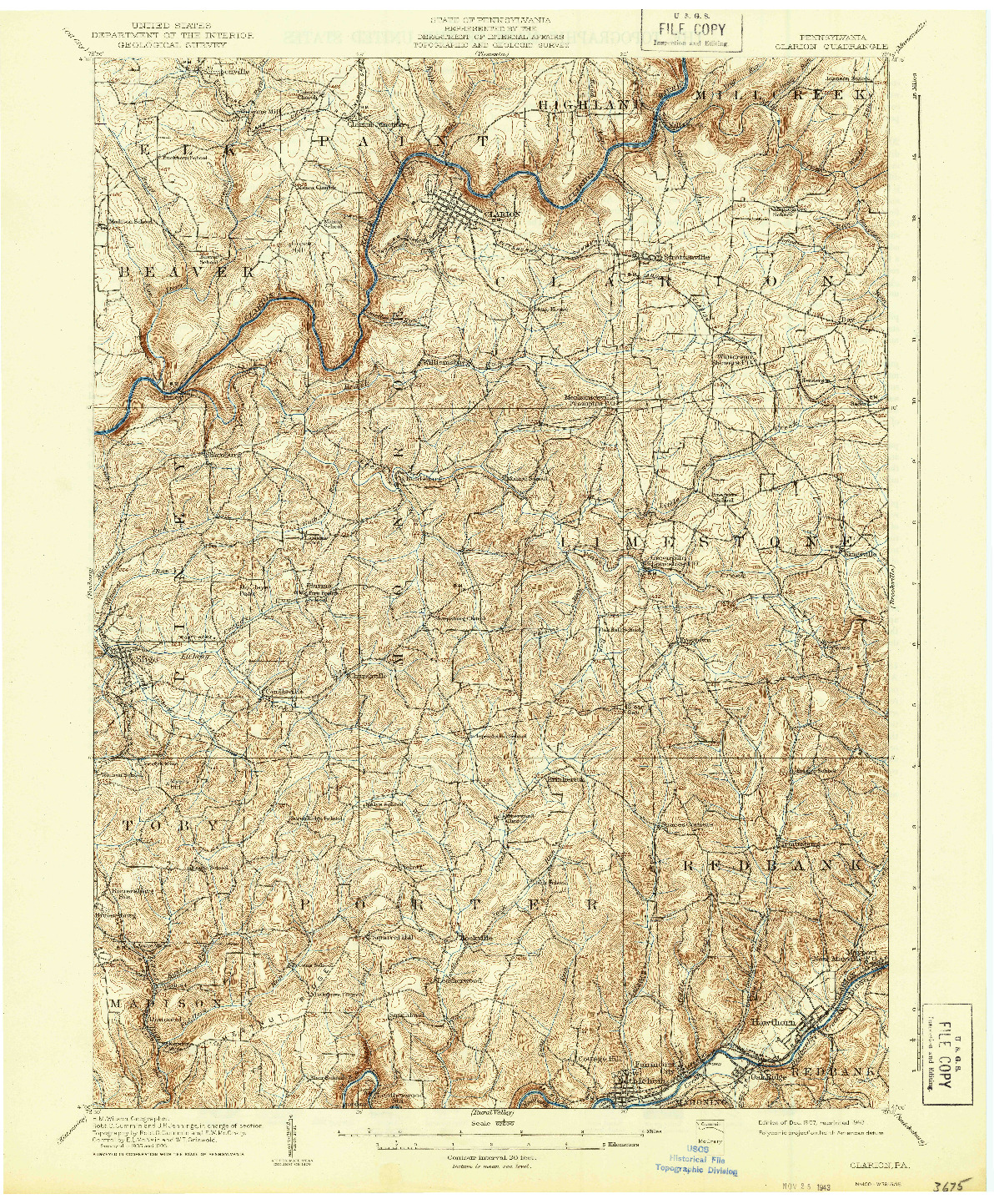 USGS 1:62500-SCALE QUADRANGLE FOR CLARION, PA 1907