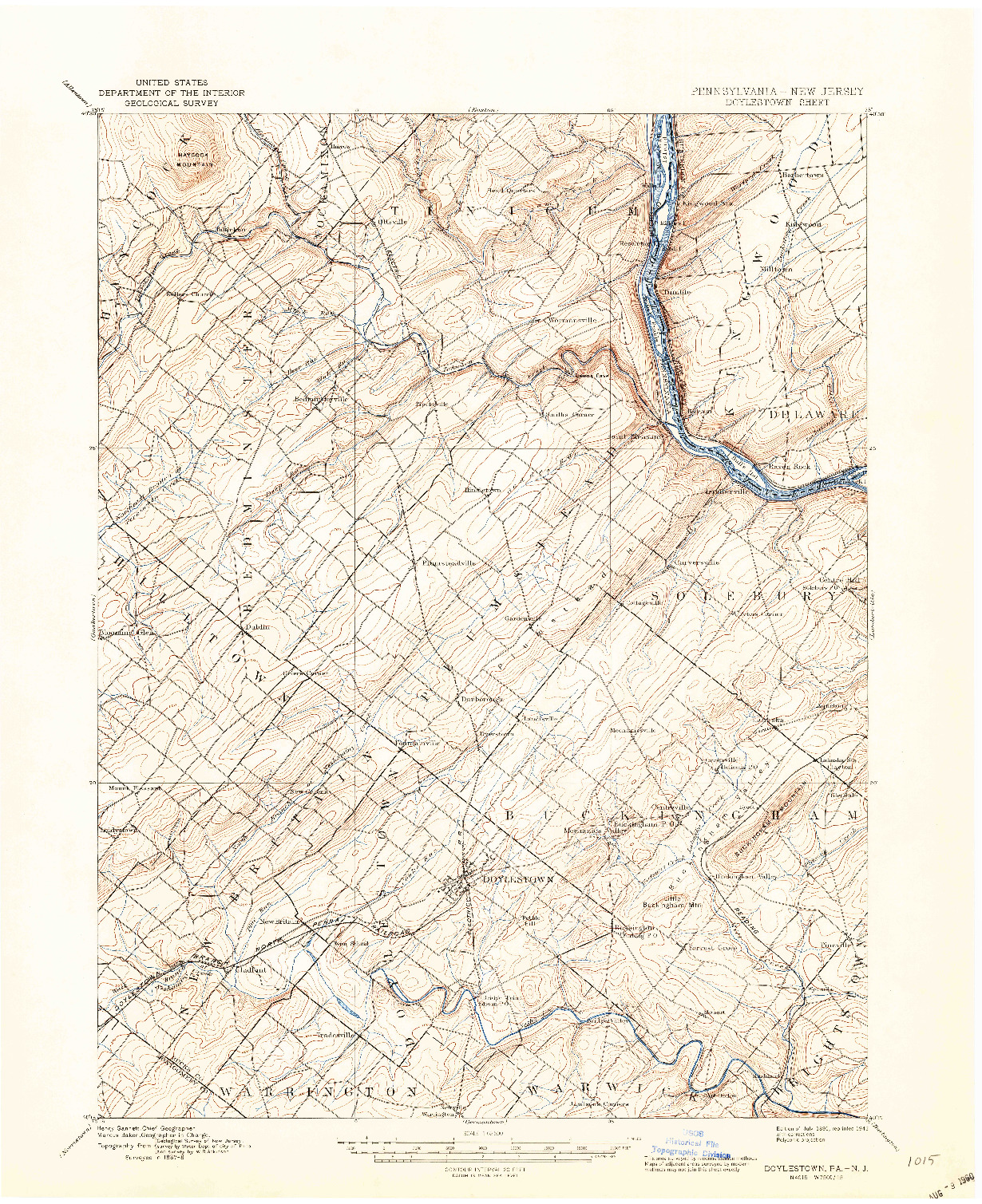 USGS 1:62500-SCALE QUADRANGLE FOR DOYLESTOWN, PA 1891