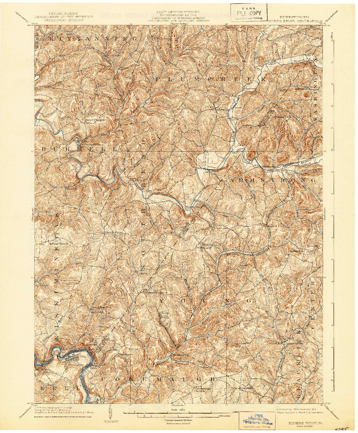 USGS 1:62500-SCALE QUADRANGLE FOR ELDERS RIDGE, PA 1904