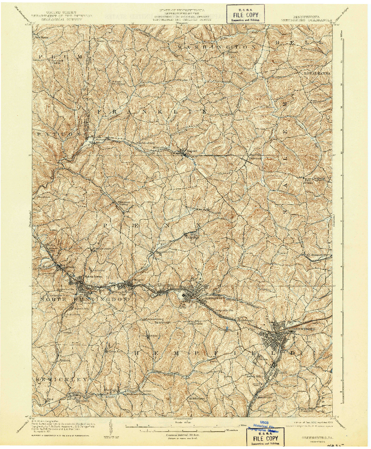 USGS 1:62500-SCALE QUADRANGLE FOR GREENSBURG, PA 1906