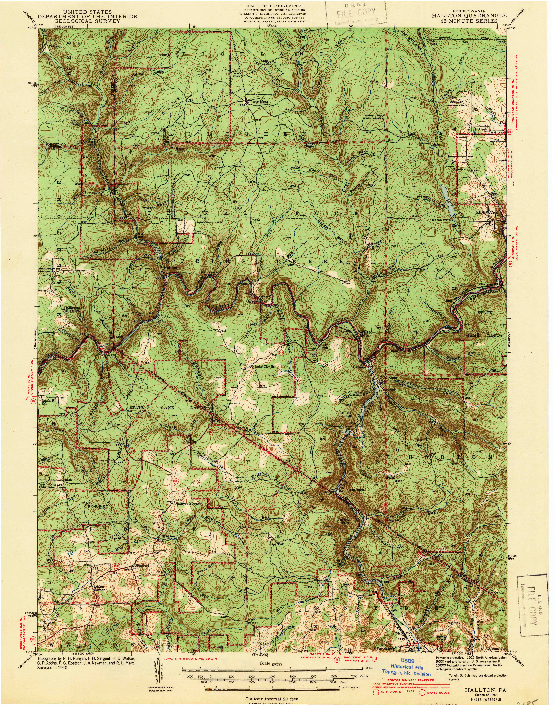 USGS 1:62500-SCALE QUADRANGLE FOR HALLTON, PA 1943