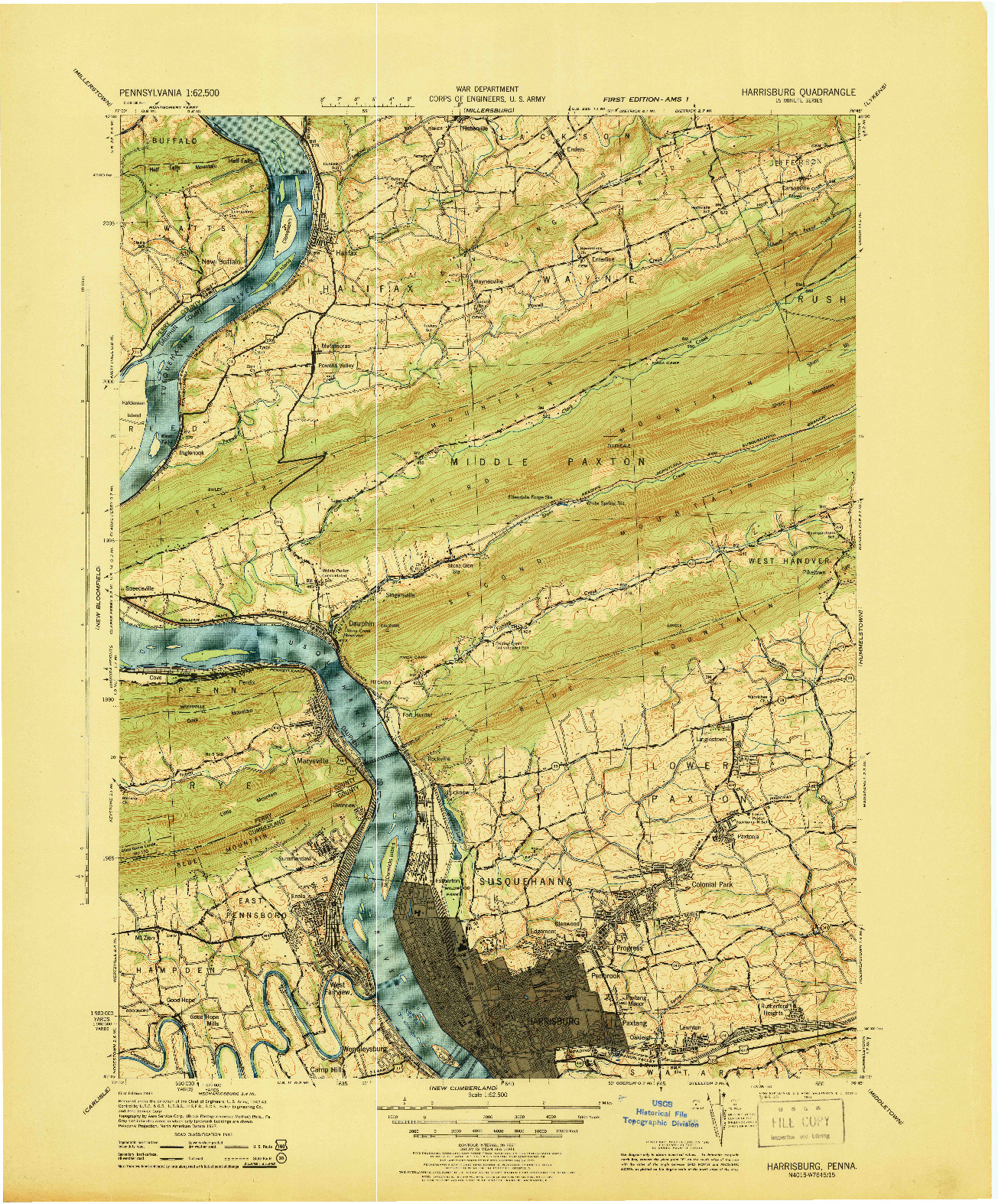 USGS 1:62500-SCALE QUADRANGLE FOR HARRISBURG, PA 1943