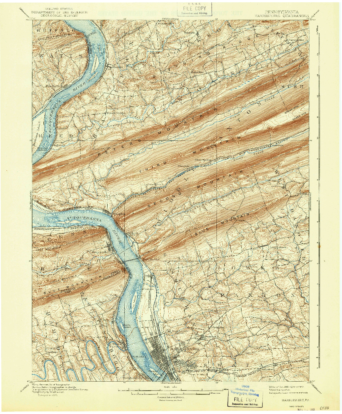 USGS 1:62500-SCALE QUADRANGLE FOR HARRISBURG, PA 1899