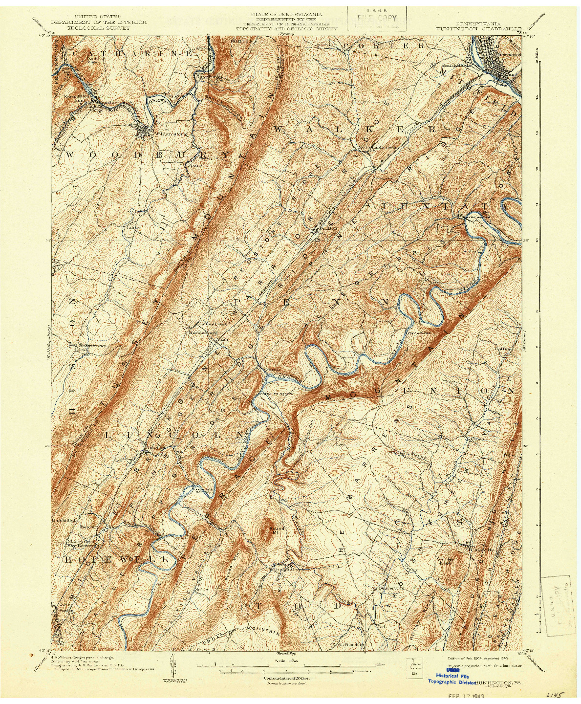 USGS 1:62500-SCALE QUADRANGLE FOR HUNTINGDON, PA 1904