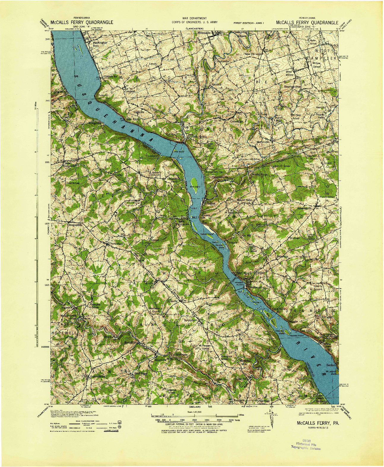 USGS 1:62500-SCALE QUADRANGLE FOR MC CALLS FERRY, PA 1943