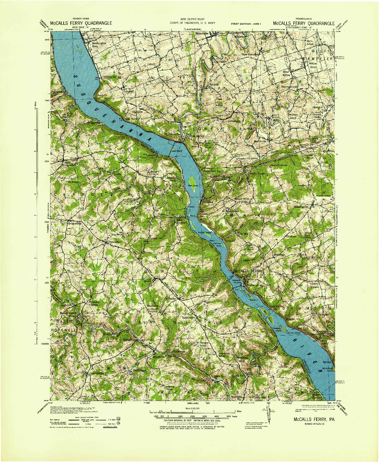 USGS 1:62500-SCALE QUADRANGLE FOR MCCALLS FERRY, PA 1943