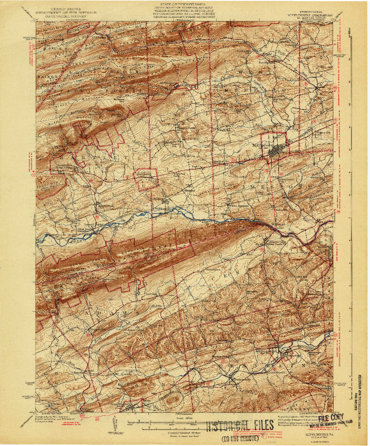 USGS 1:62500-SCALE QUADRANGLE FOR MIFFLINBURG, PA 1943