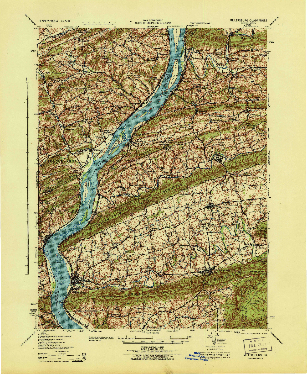 USGS 1:62500-SCALE QUADRANGLE FOR MILLERSBURG, PA 1943