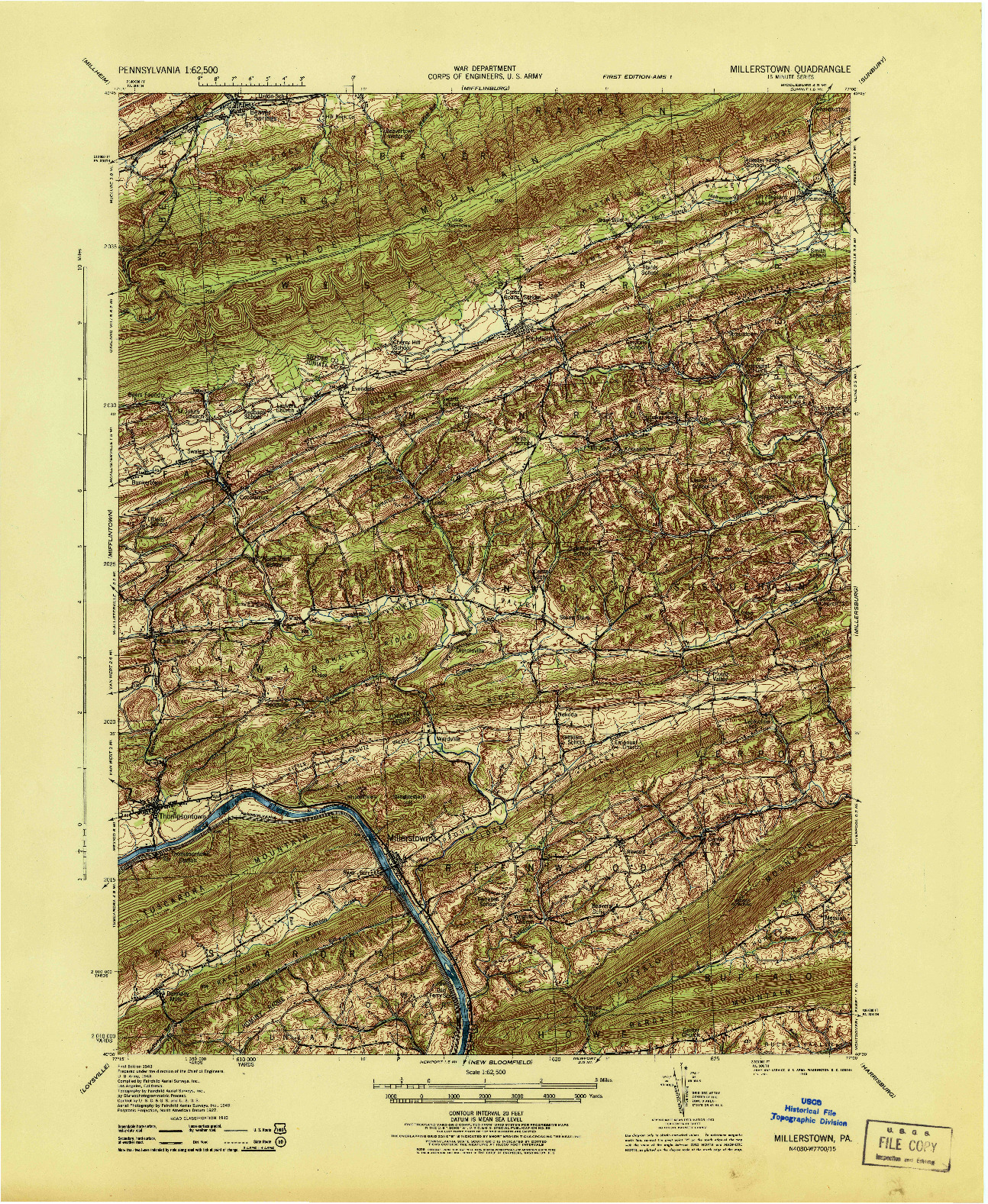 USGS 1:62500-SCALE QUADRANGLE FOR MILLERSTOWN, PA 1943