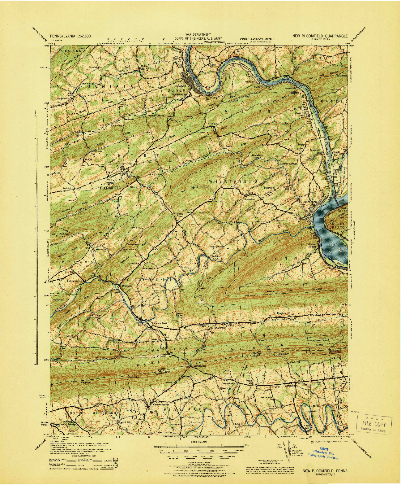 USGS 1:62500-SCALE QUADRANGLE FOR NEW BLOOMFIELD, PA 1943