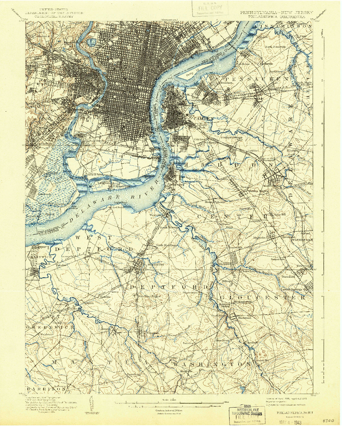 USGS 1:62500-SCALE QUADRANGLE FOR PHILADELPHIA, PA 1898