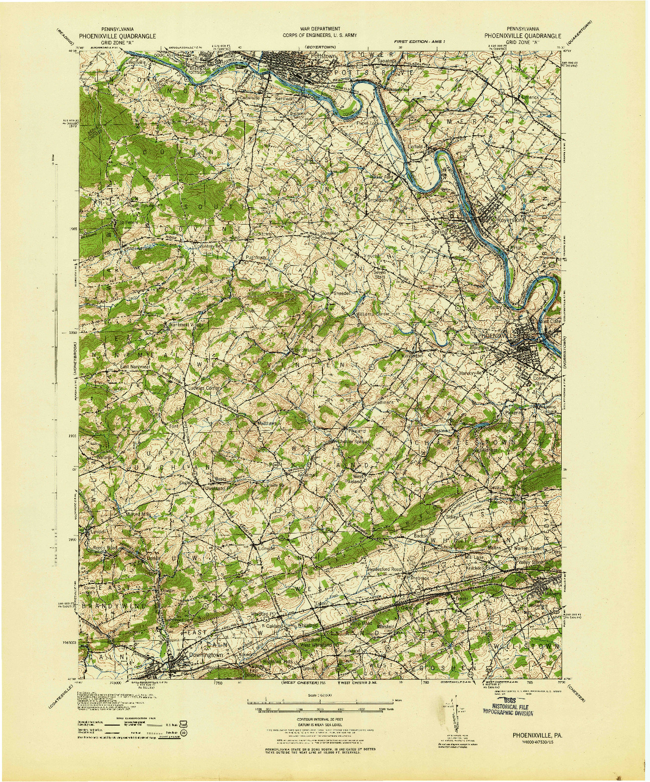 USGS 1:62500-SCALE QUADRANGLE FOR PHOENIXVILLE, PA 1943