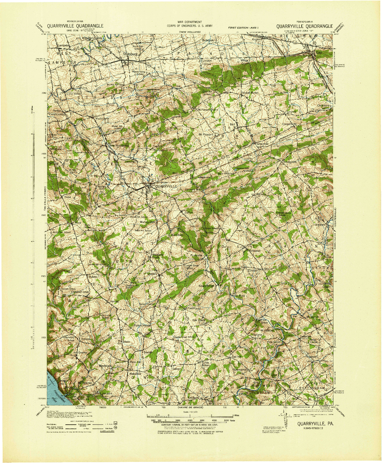 USGS 1:62500-SCALE QUADRANGLE FOR QUARRYVILLE, PA 1943