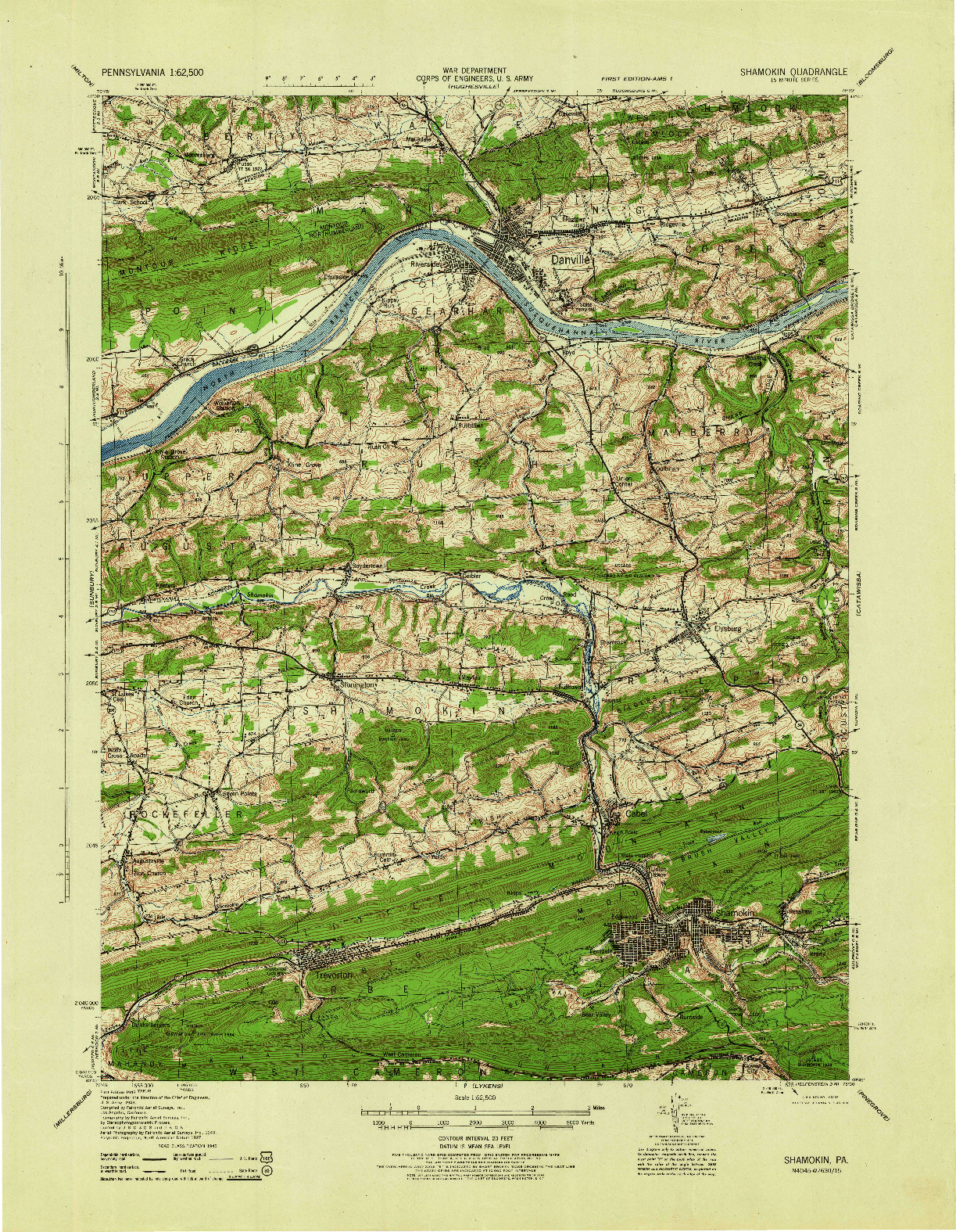 USGS 1:62500-SCALE QUADRANGLE FOR SHAMOKIN, PA 1943