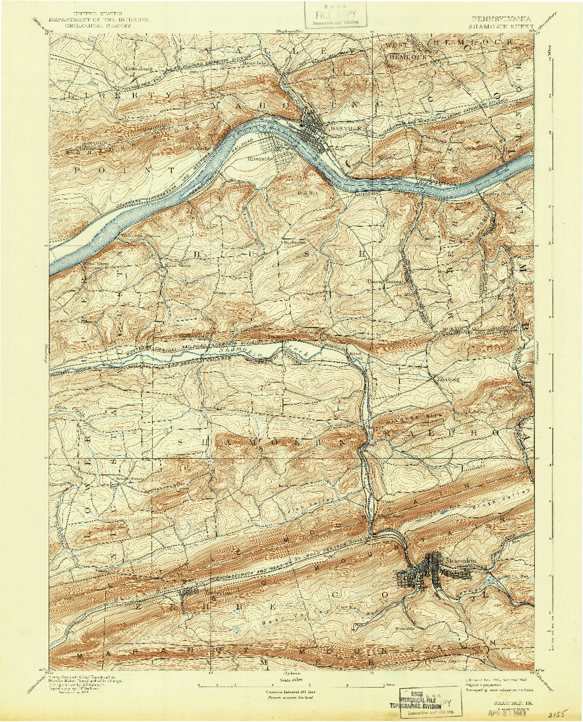 USGS 1:62500-SCALE QUADRANGLE FOR SHAMOKIN, PA 1893