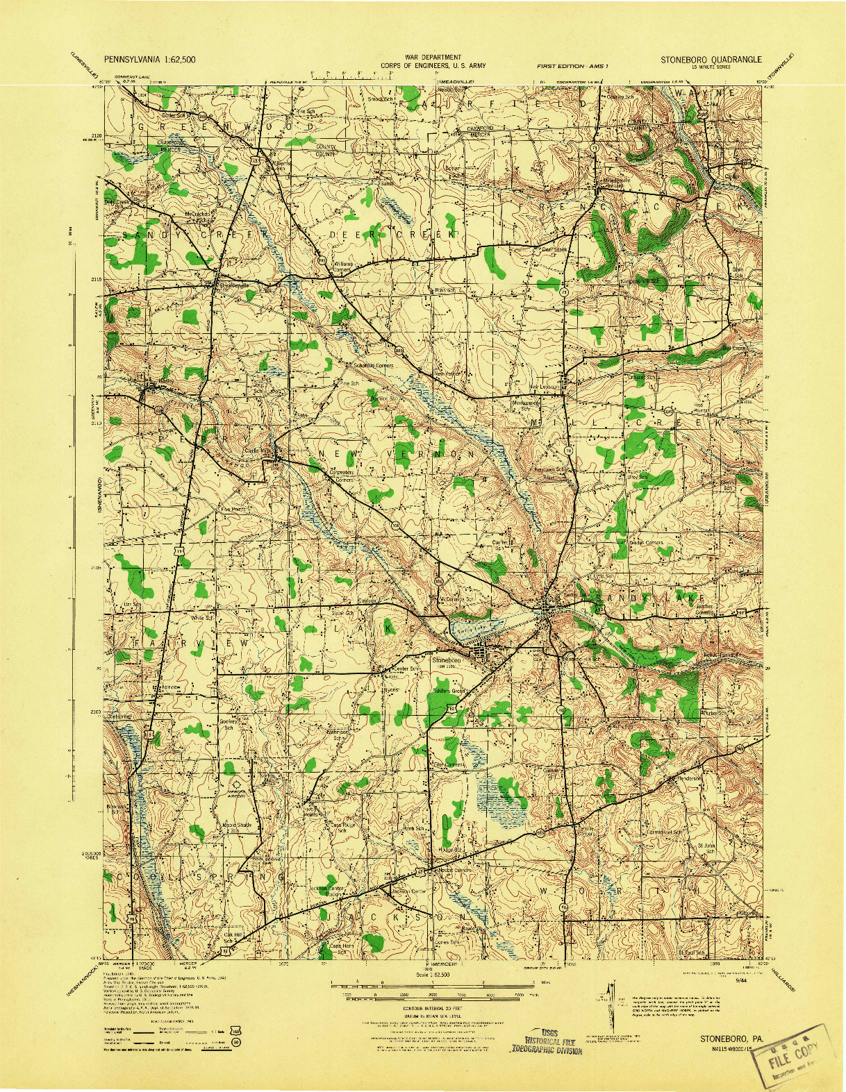 USGS 1:62500-SCALE QUADRANGLE FOR STONEBORO, PA 1943