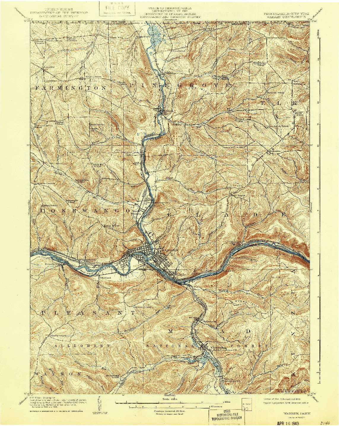 USGS 1:62500-SCALE QUADRANGLE FOR WARREN, PA 1908