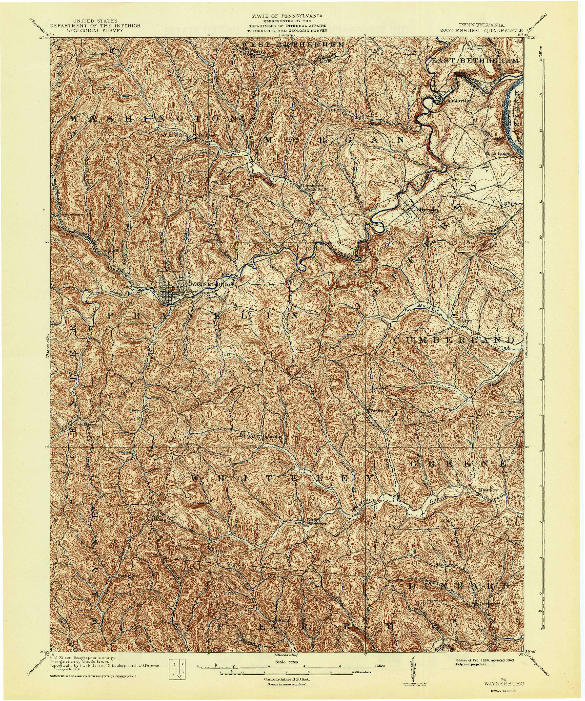 USGS 1:62500-SCALE QUADRANGLE FOR WAYNESBURG, PA 1904