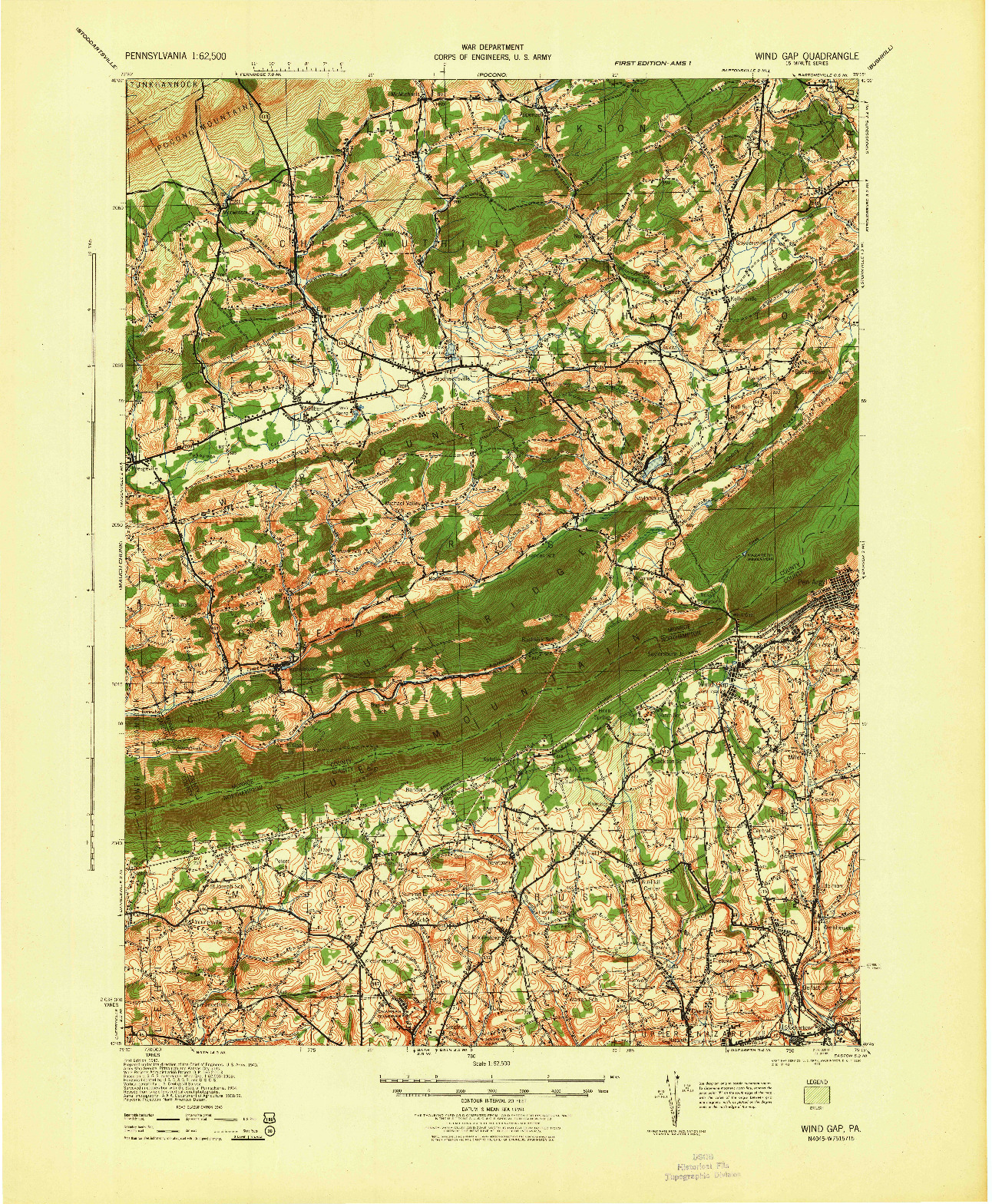 USGS 1:62500-SCALE QUADRANGLE FOR WIND GAP, PA 1943