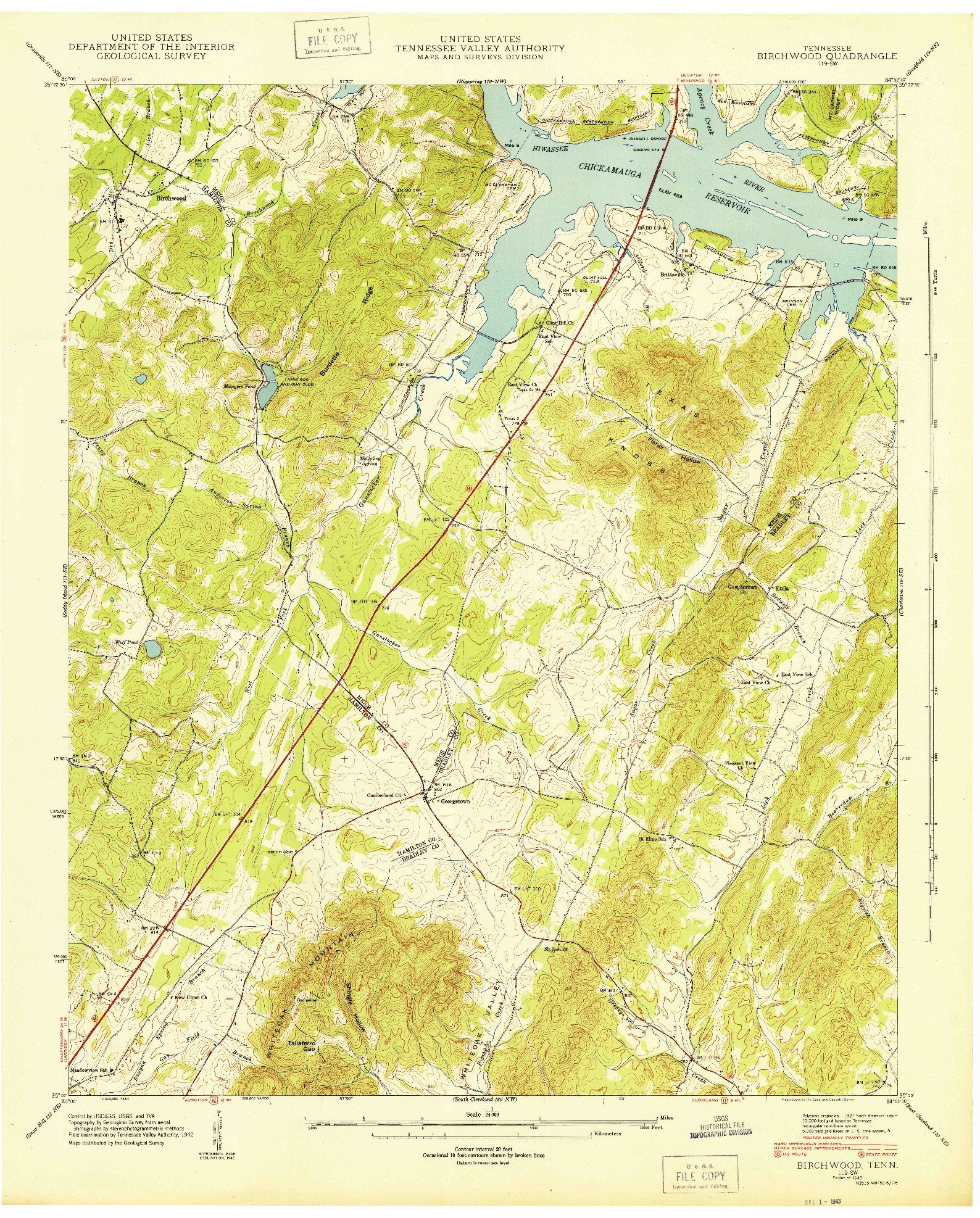 USGS 1:24000-SCALE QUADRANGLE FOR BIRCHWOOD, TN 1943