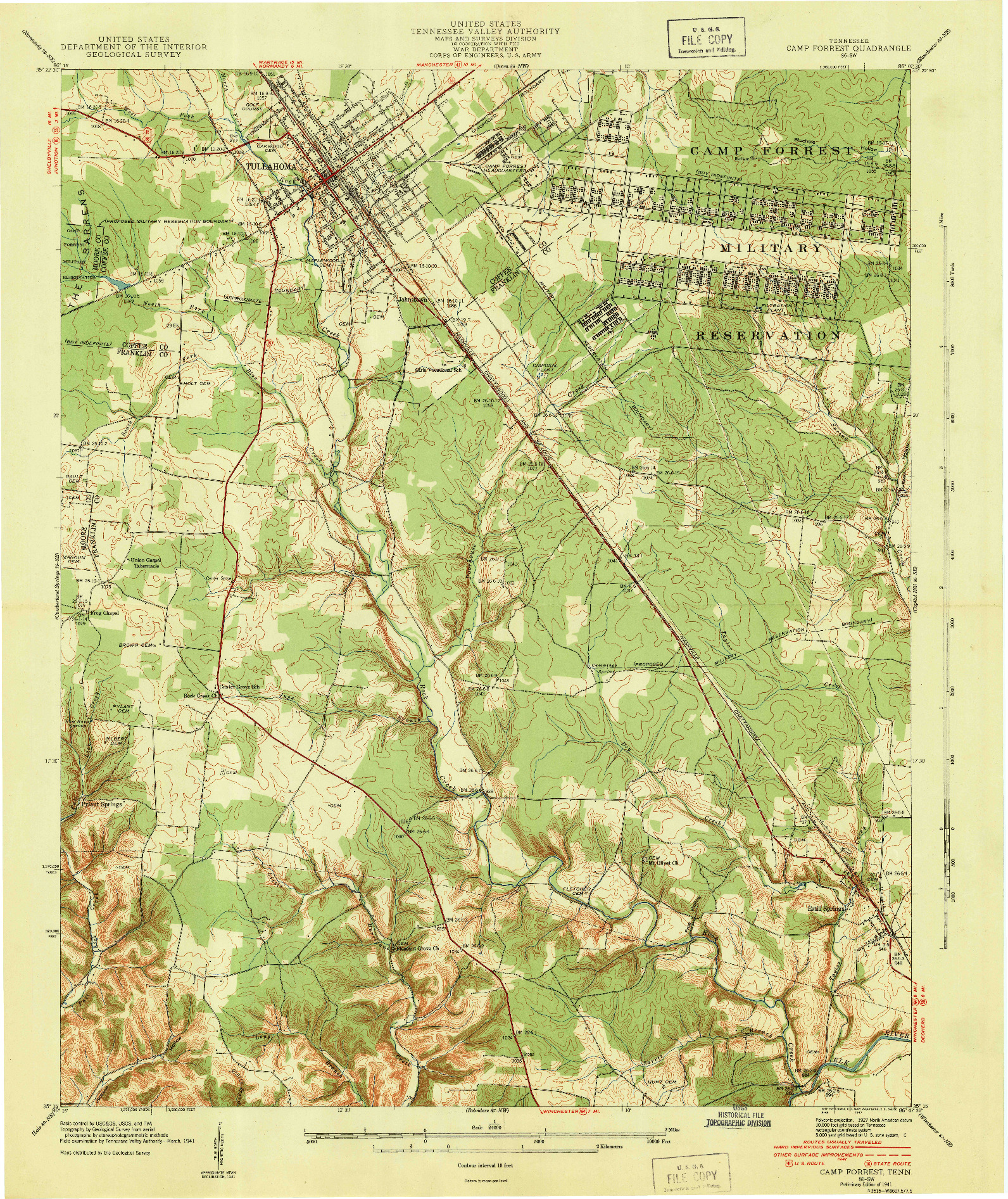 USGS 1:24000-SCALE QUADRANGLE FOR CAMP FORREST, TN 1941