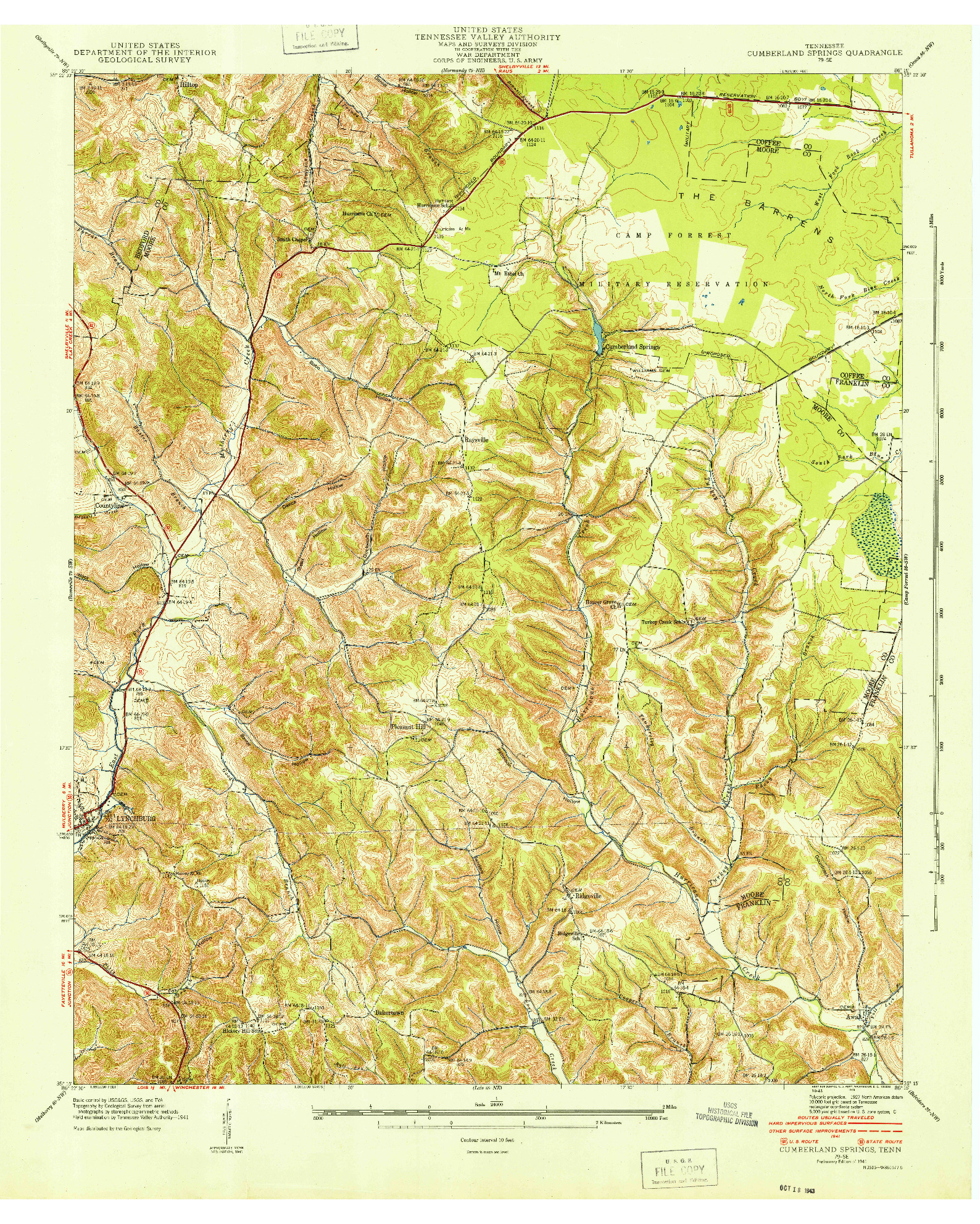 USGS 1:24000-SCALE QUADRANGLE FOR CUMBERLAND SPRINGS, TN 1941