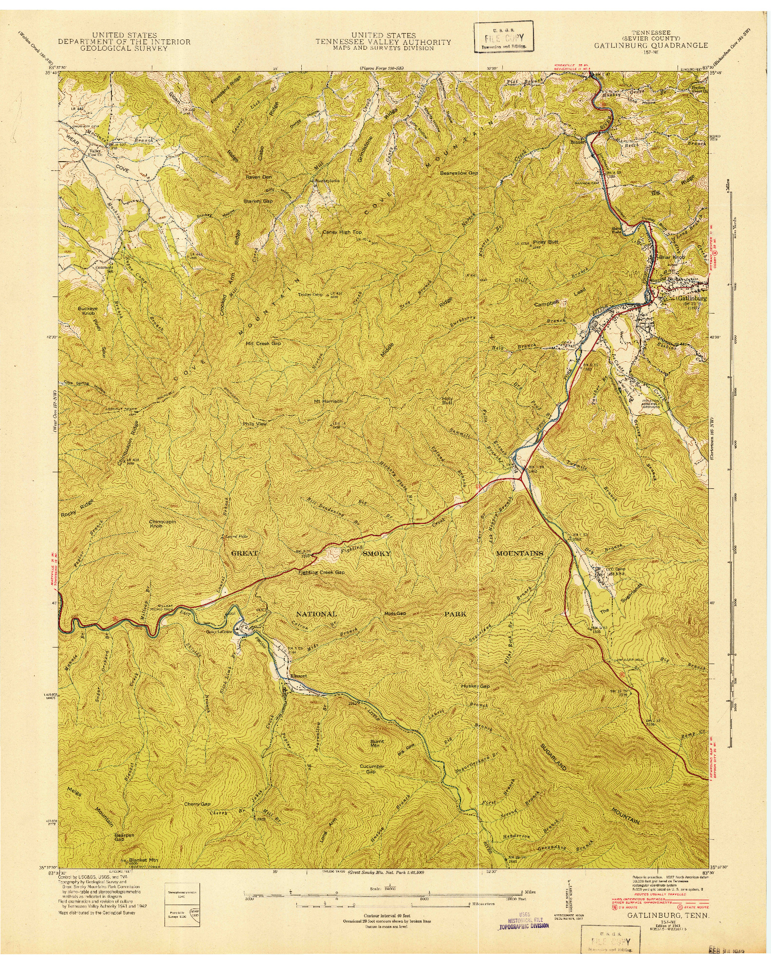 USGS 1:24000-SCALE QUADRANGLE FOR GATLINBURG, TN 1943