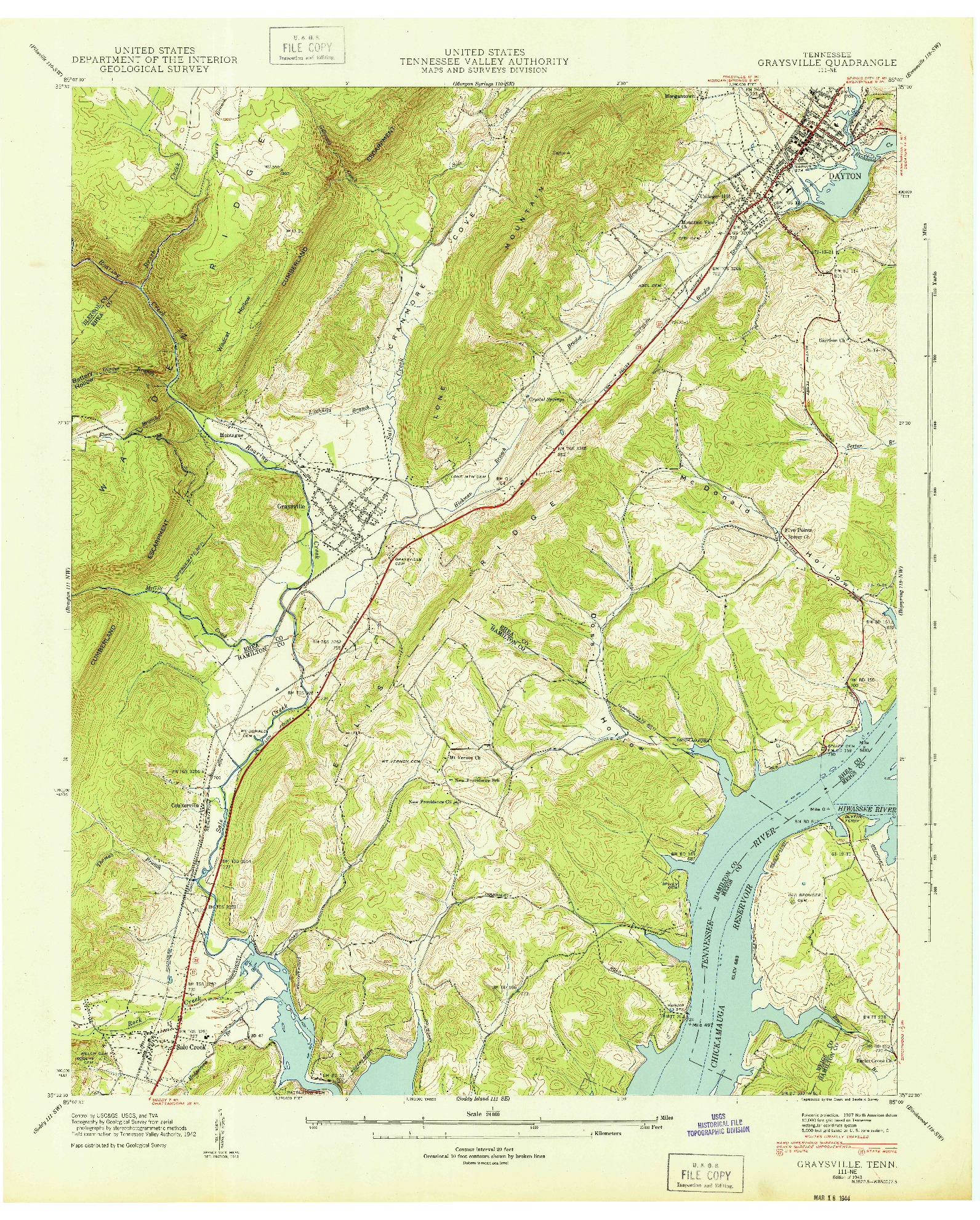 USGS 1:24000-SCALE QUADRANGLE FOR GRAYSVILLE, TN 1943