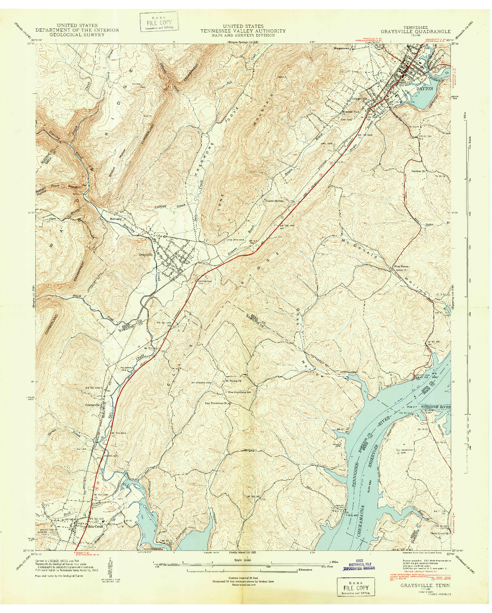 USGS 1:24000-SCALE QUADRANGLE FOR GRAYSVILLE, TN 1943