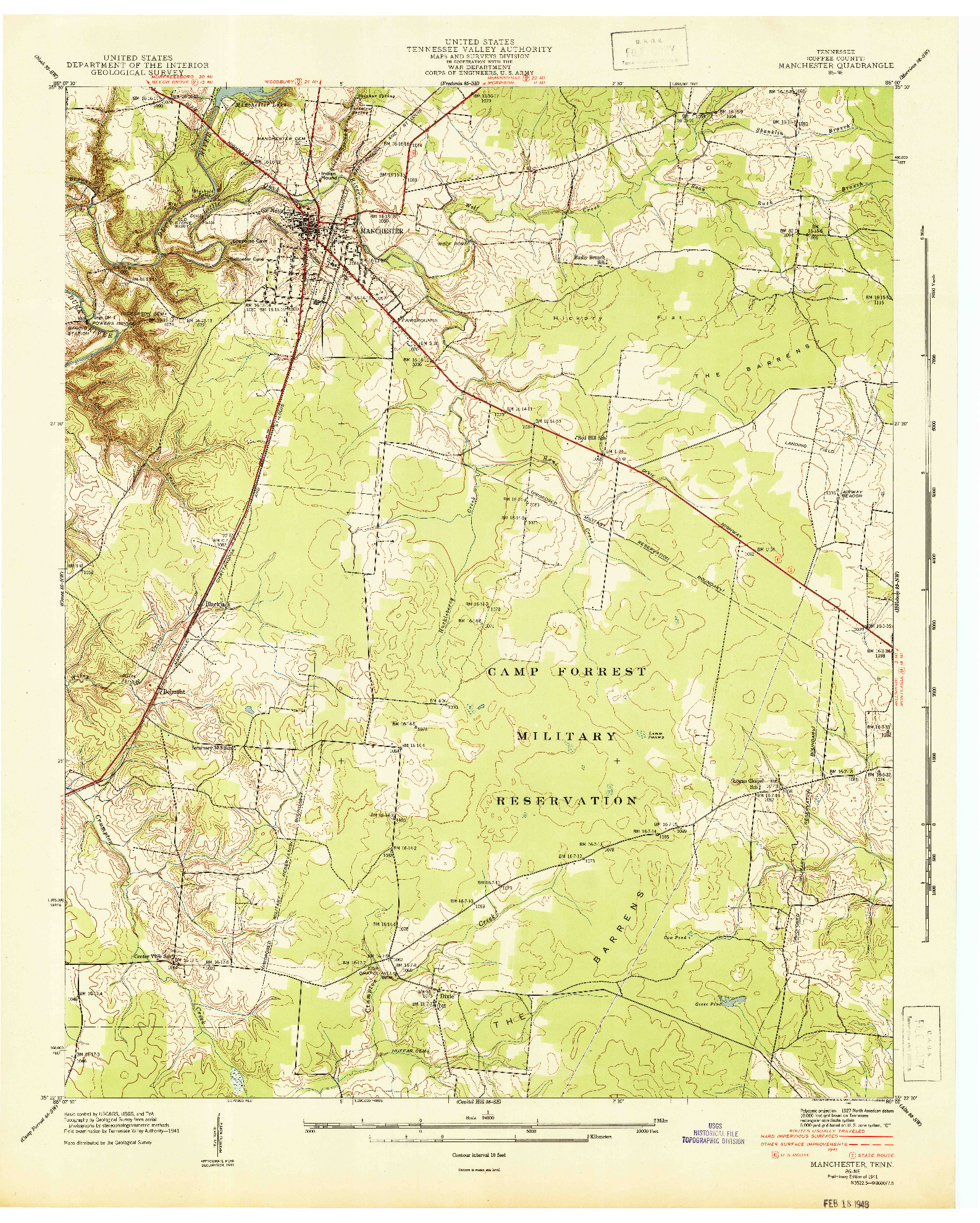 USGS 1:24000-SCALE QUADRANGLE FOR MANCHESTER, TN 1941