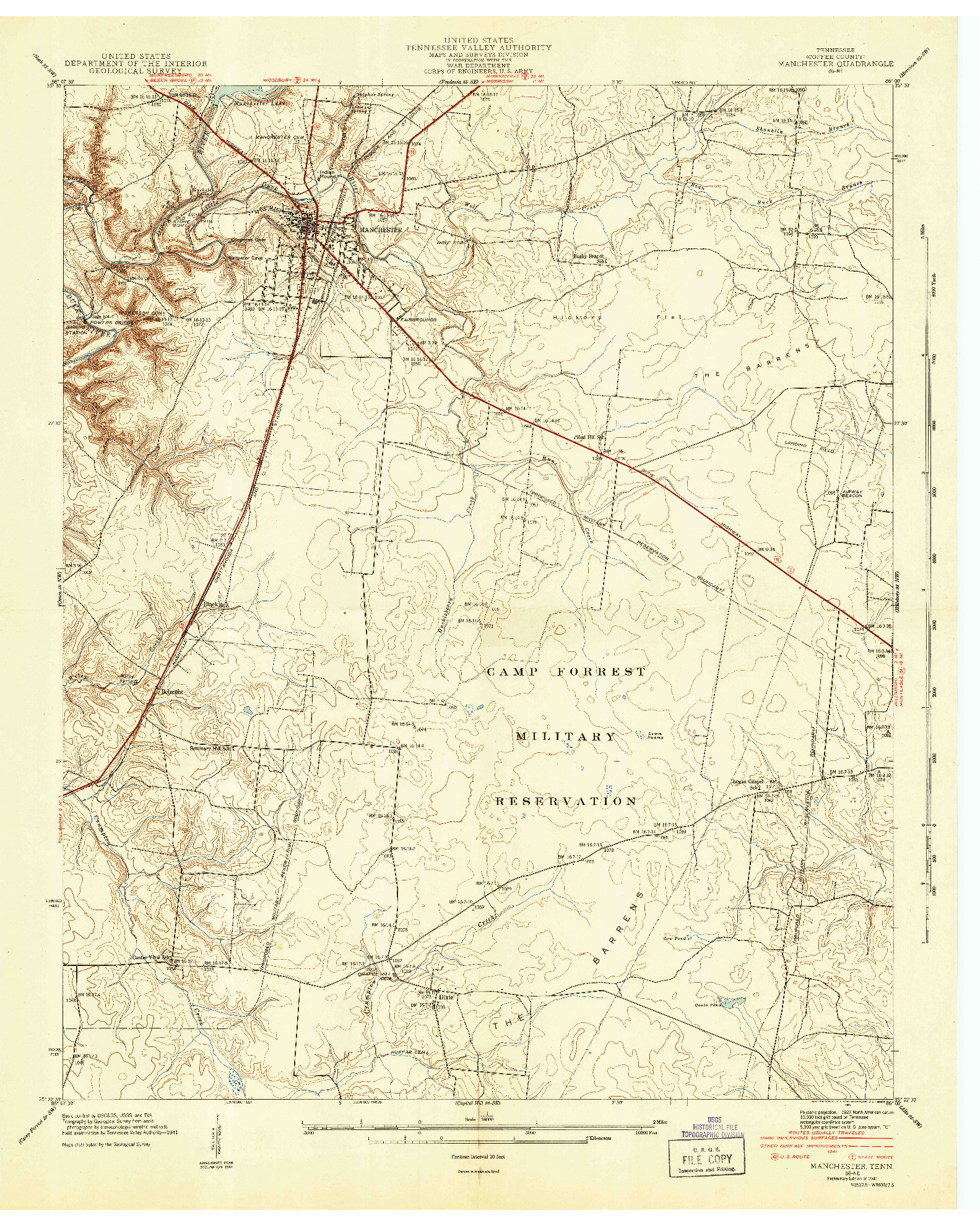 USGS 1:24000-SCALE QUADRANGLE FOR MANCHESTER, TN 1941