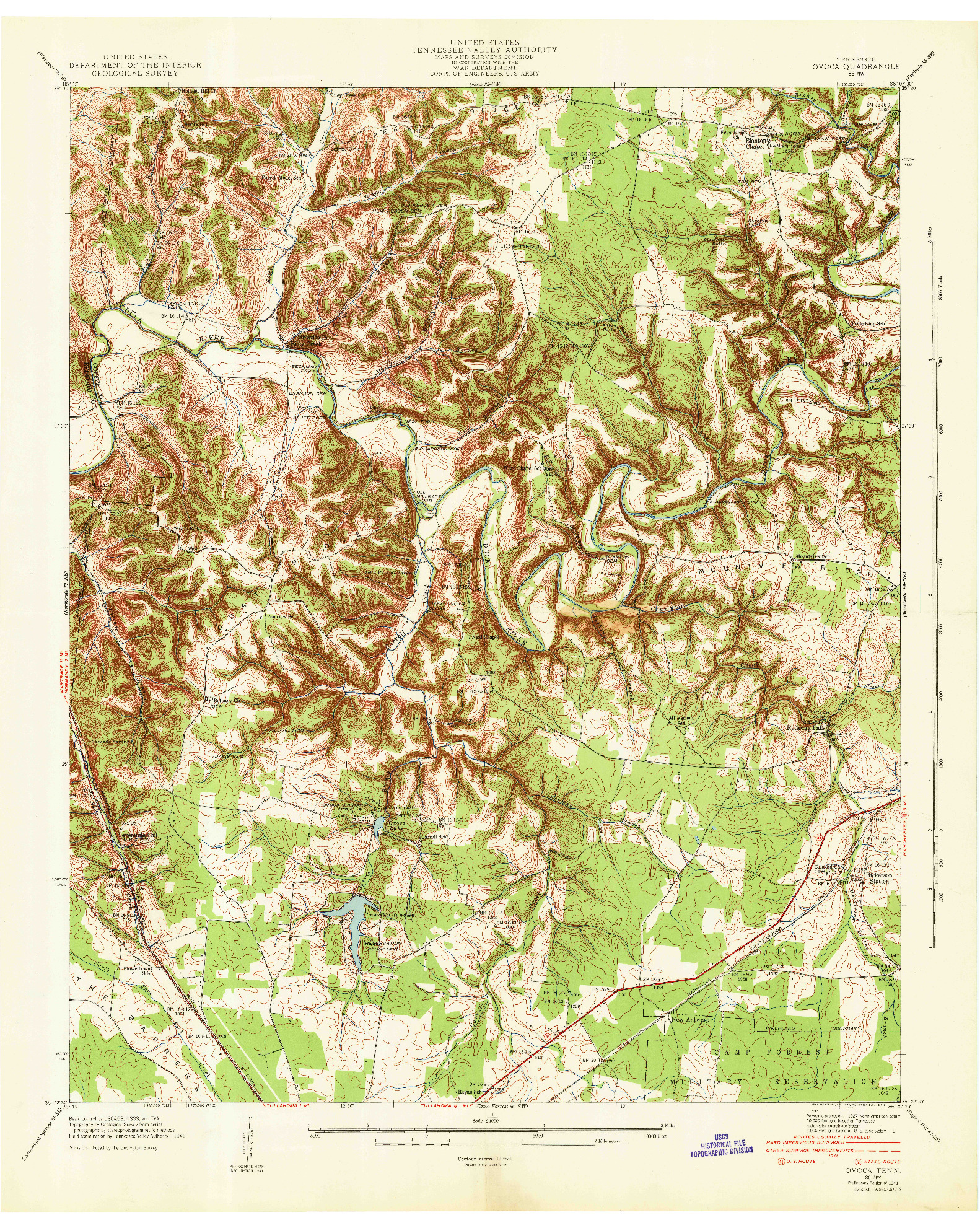 USGS 1:24000-SCALE QUADRANGLE FOR OVOCA, TN 1941