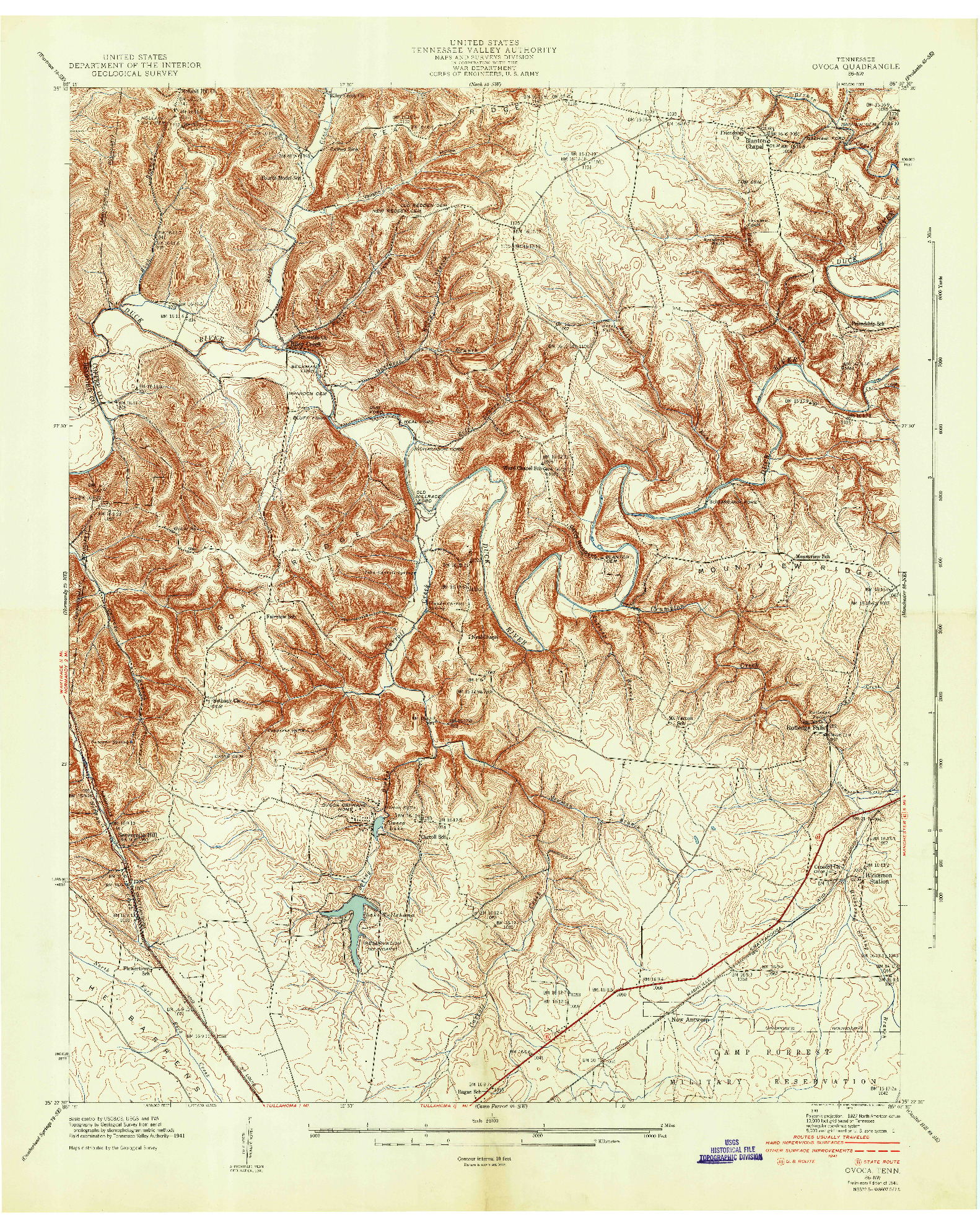 USGS 1:24000-SCALE QUADRANGLE FOR OVOCA, TN 1941