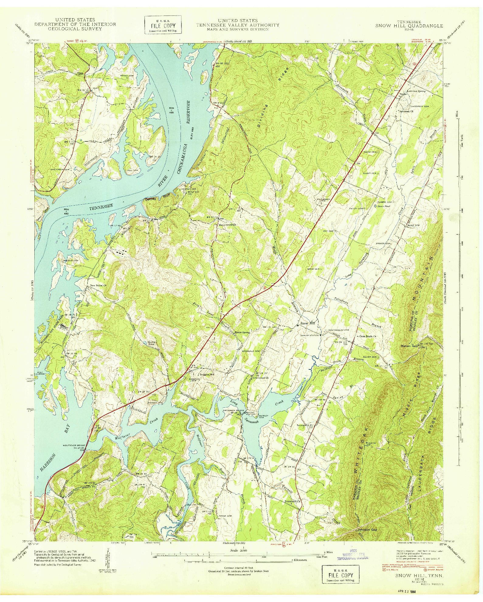 USGS 1:24000-SCALE QUADRANGLE FOR SNOW HILL, TN 1943