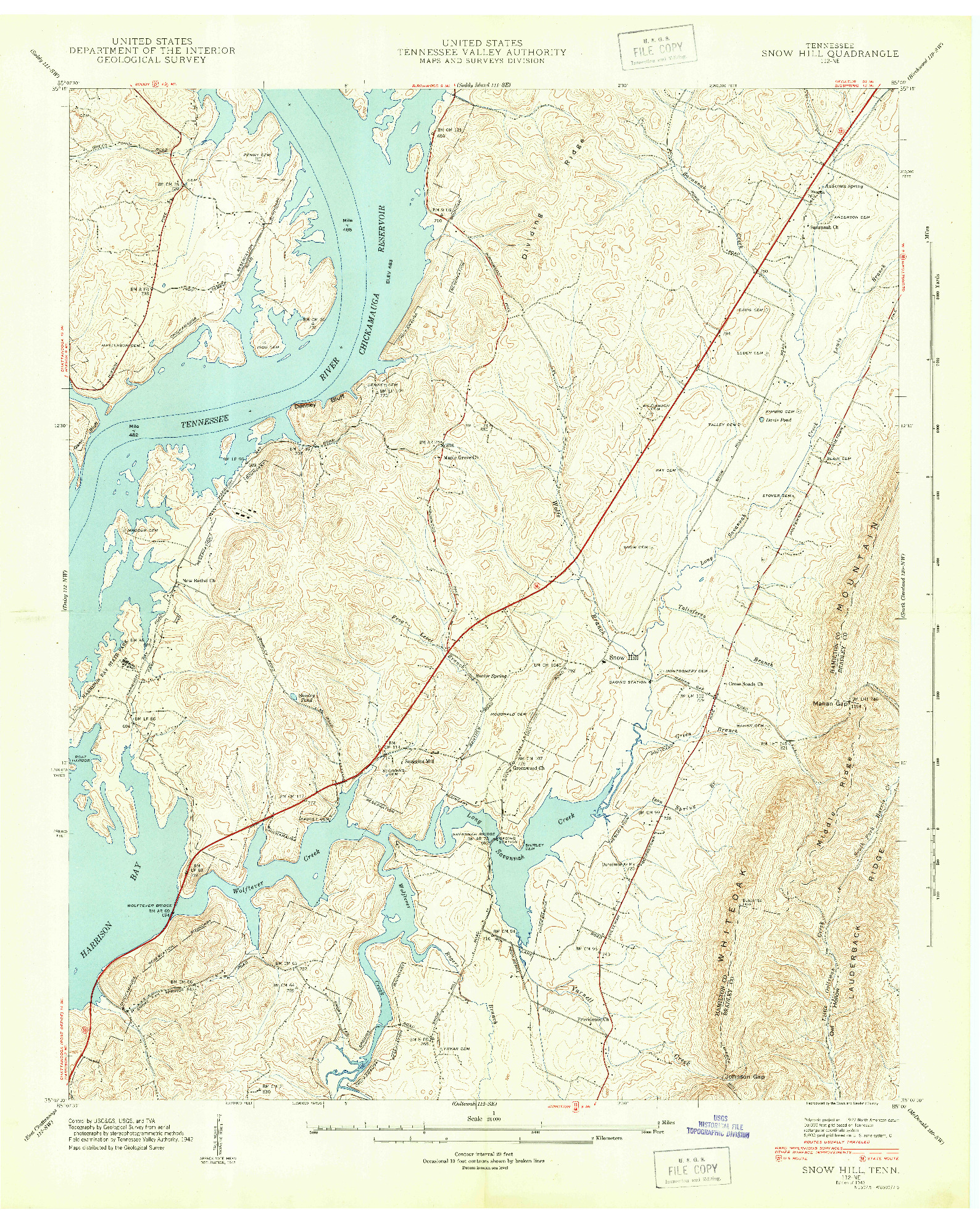 USGS 1:24000-SCALE QUADRANGLE FOR SNOW HILL, TN 1943