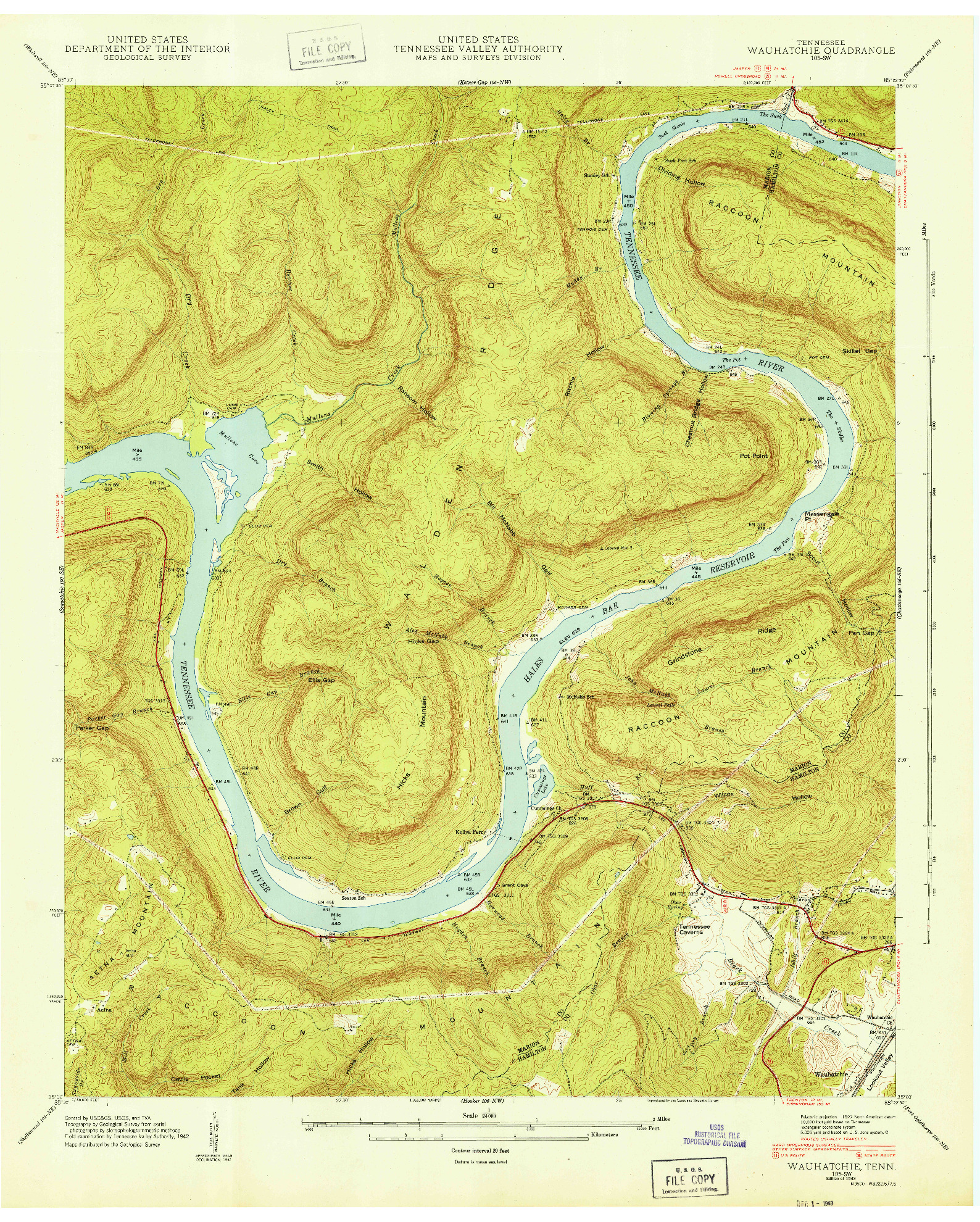 USGS 1:24000-SCALE QUADRANGLE FOR WAUHATCHIE, TN 1943