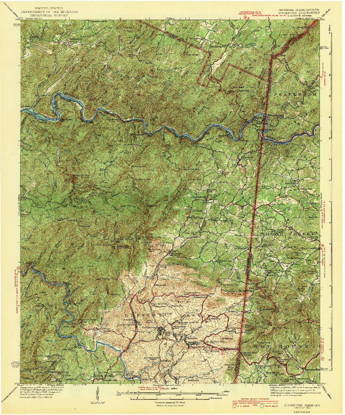 USGS 1:62500-SCALE QUADRANGLE FOR DUCKTOWN, TN 1943